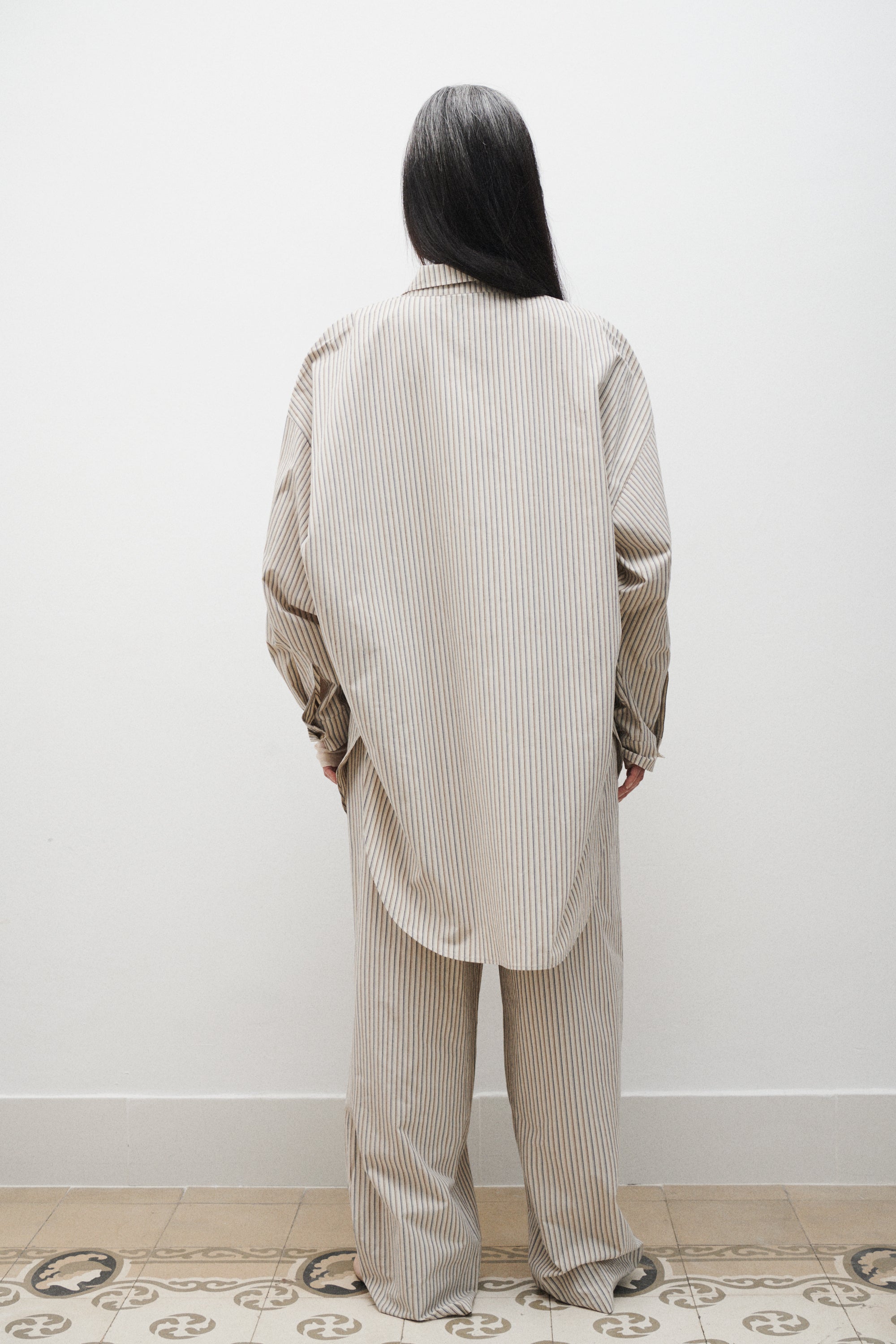 Cotton Round Shirt Slate Stripe