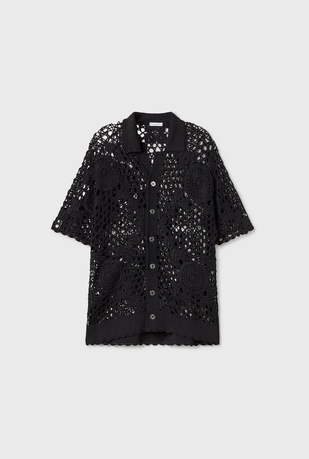 Chemise Grand-père au Crochet Noire