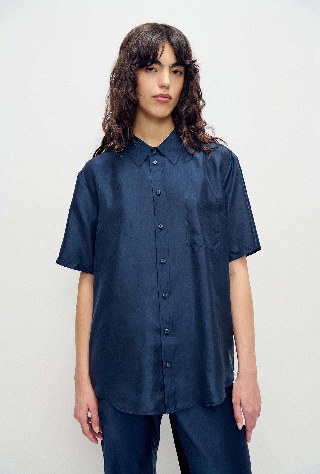 Chemise Boyfriend Manches Courtes Habotai Midnight