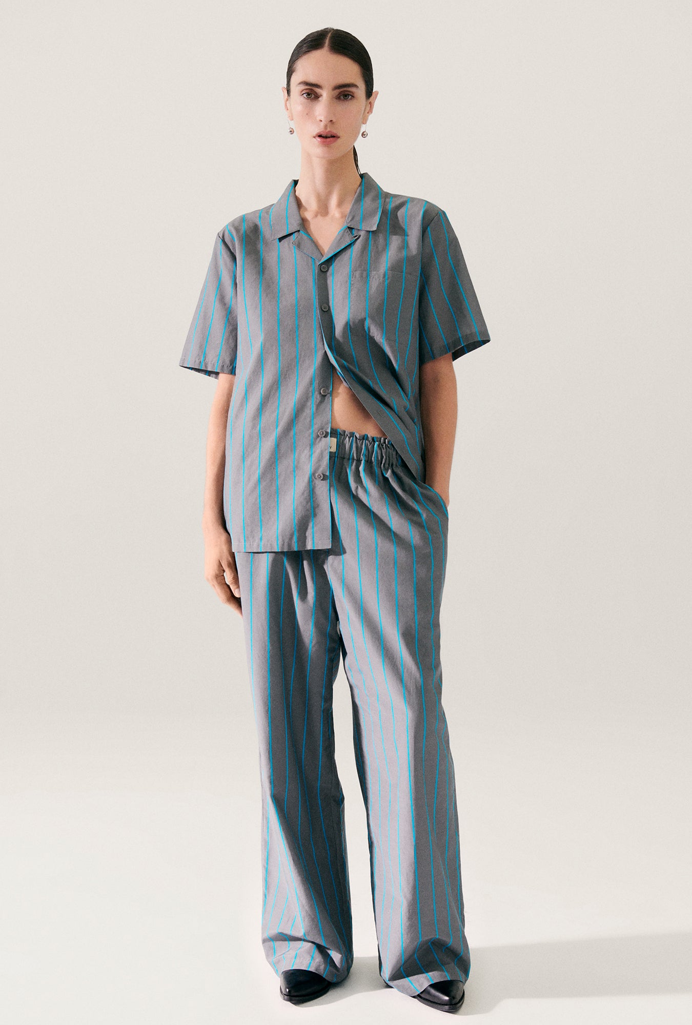 Chemise de camp en coton et soie à rayures Oxygen