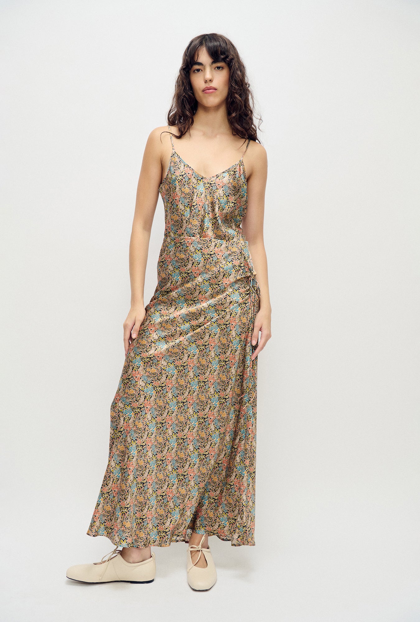 Jupe longue coupe biais à motif floral "Sugar"