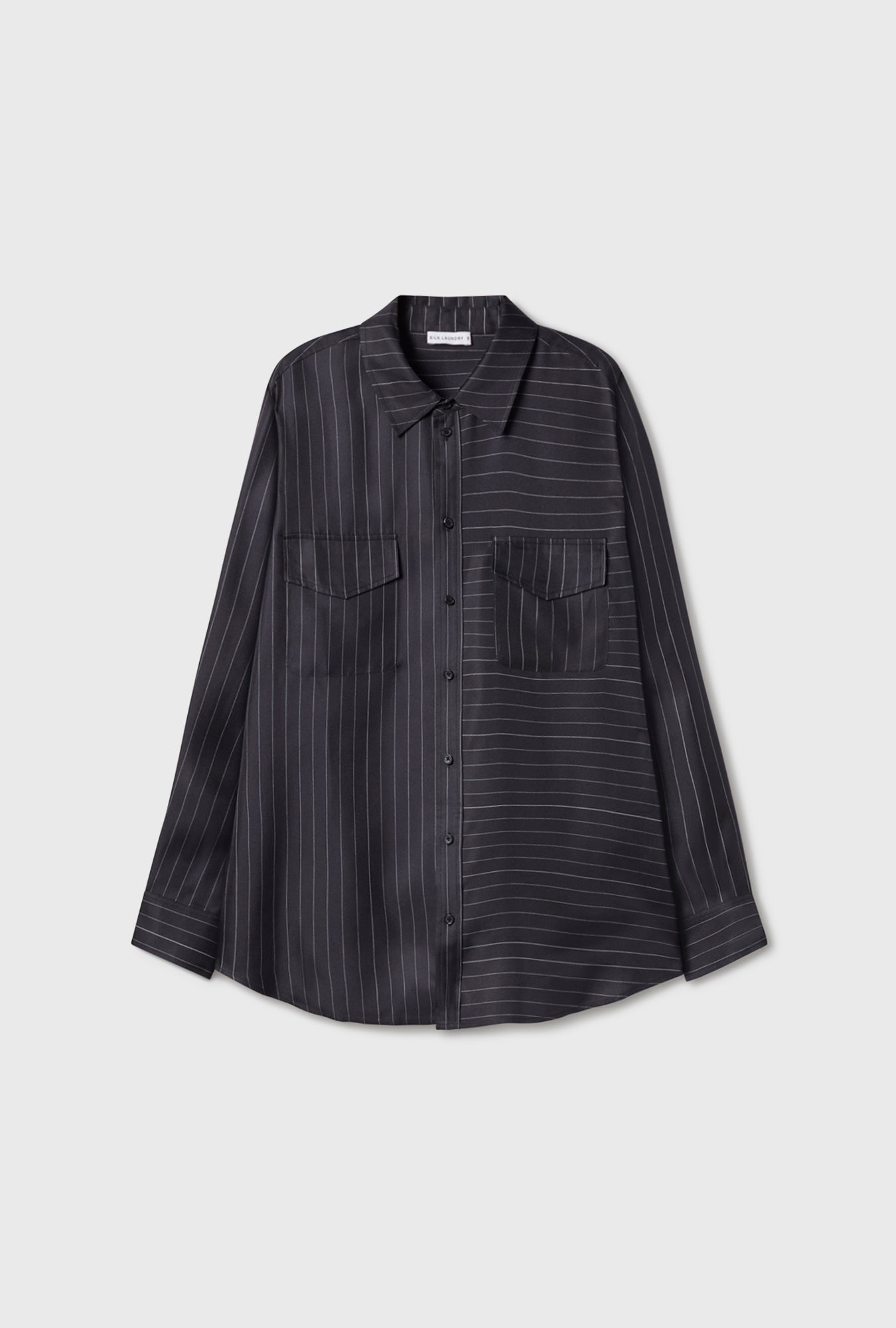 Chemise Boyfriend en Sergé Rayée Noir / Blanc