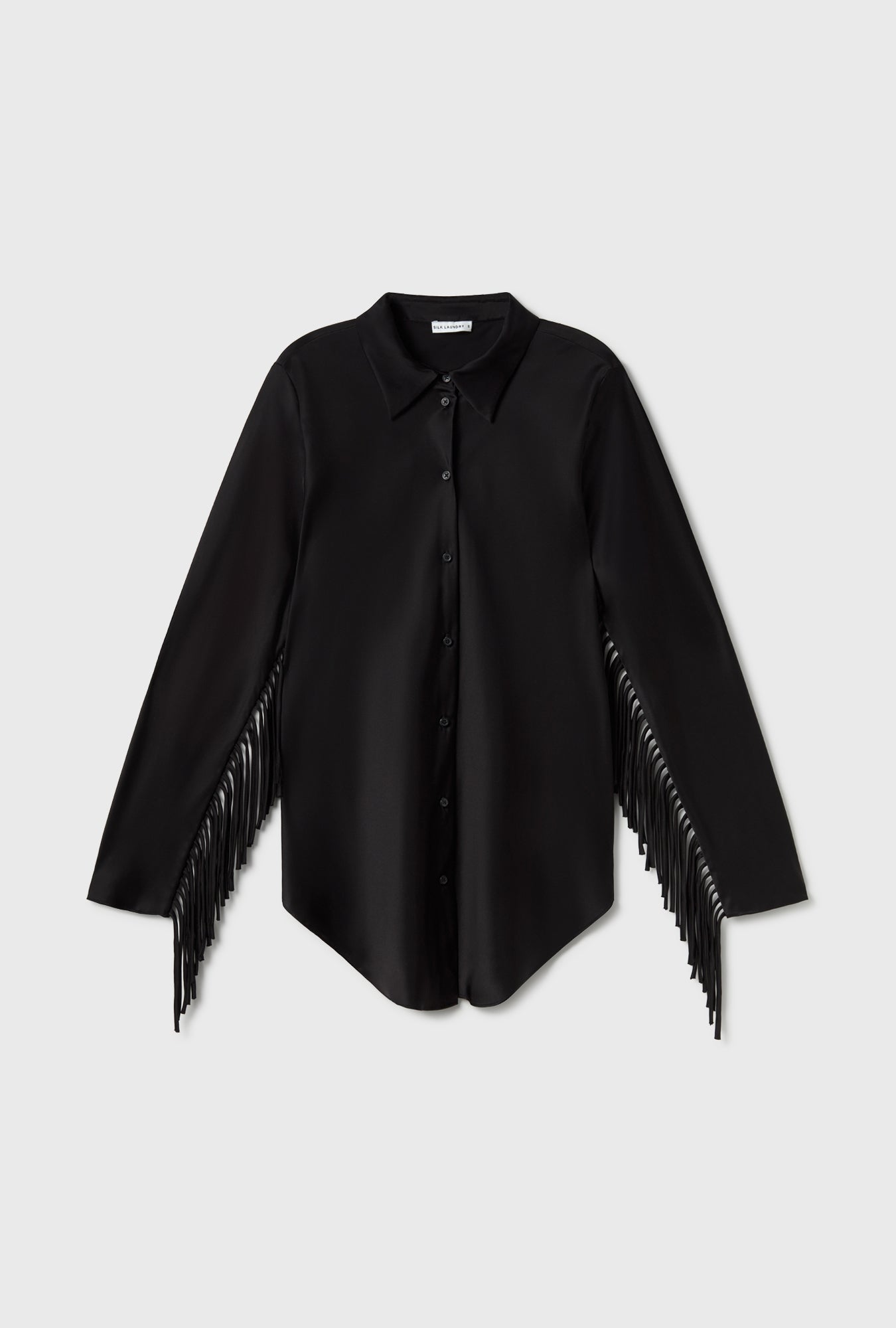 Chemise coupée en biais à franges noire