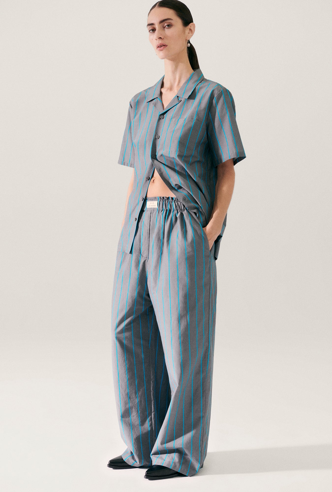 Chemise de camp en coton et soie à rayures Oxygen