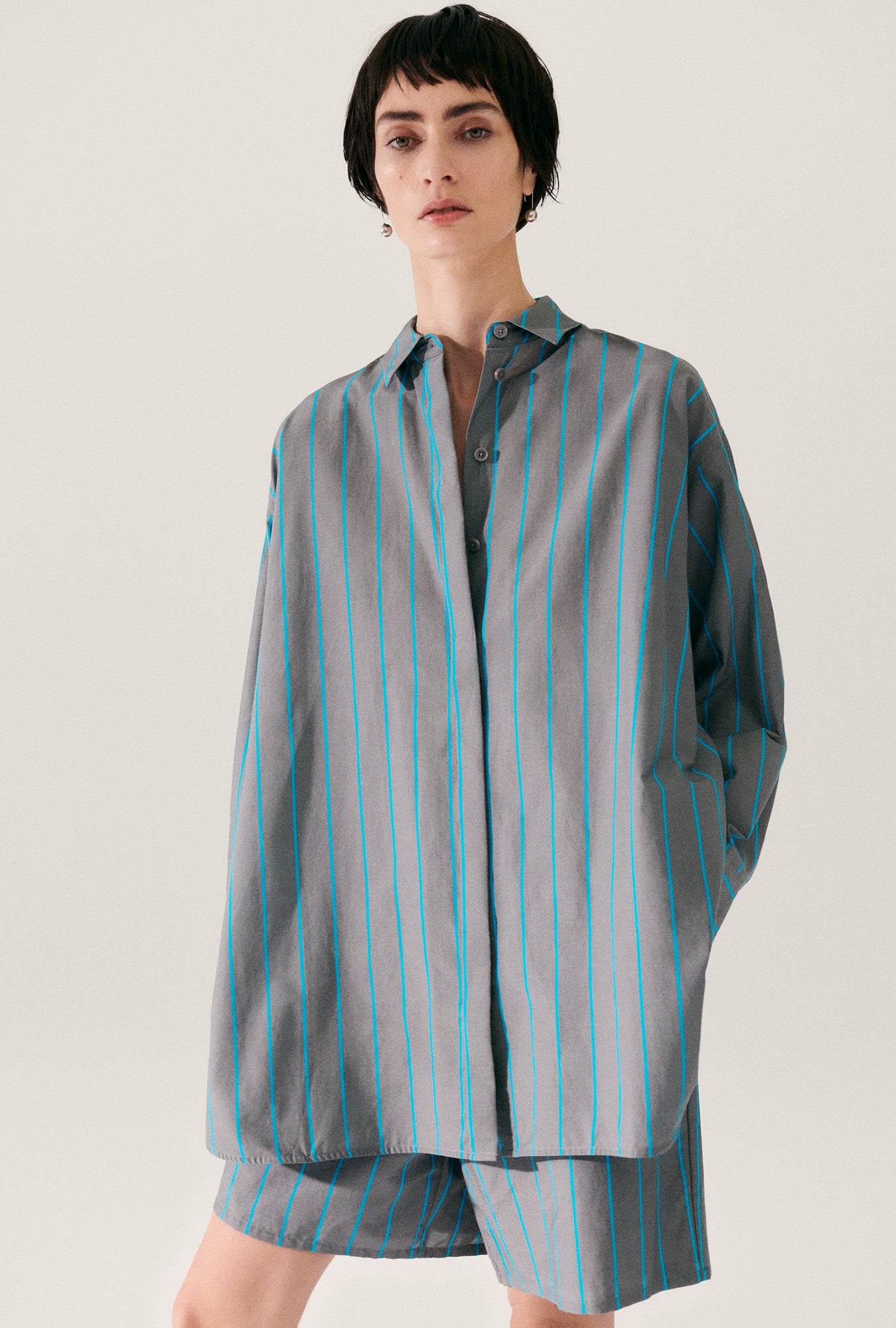 Chemise du matin en coton et soie à rayures oxygène