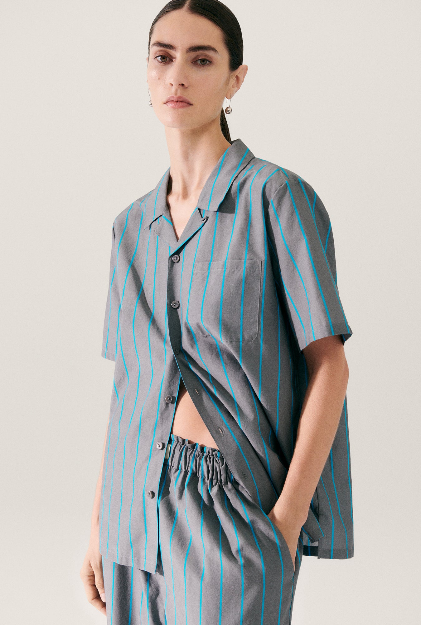 Chemise de camp en coton et soie à rayures Oxygen