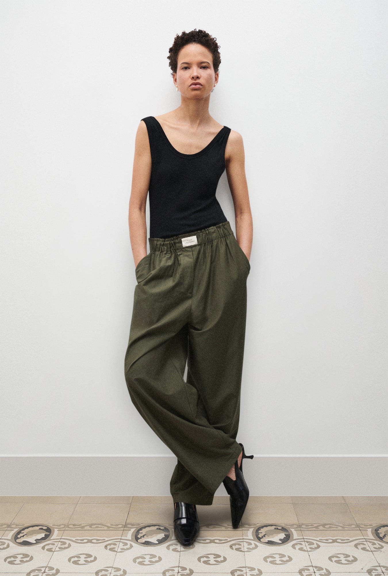 Pantalon Paper Bag en soie de coton couleur pin