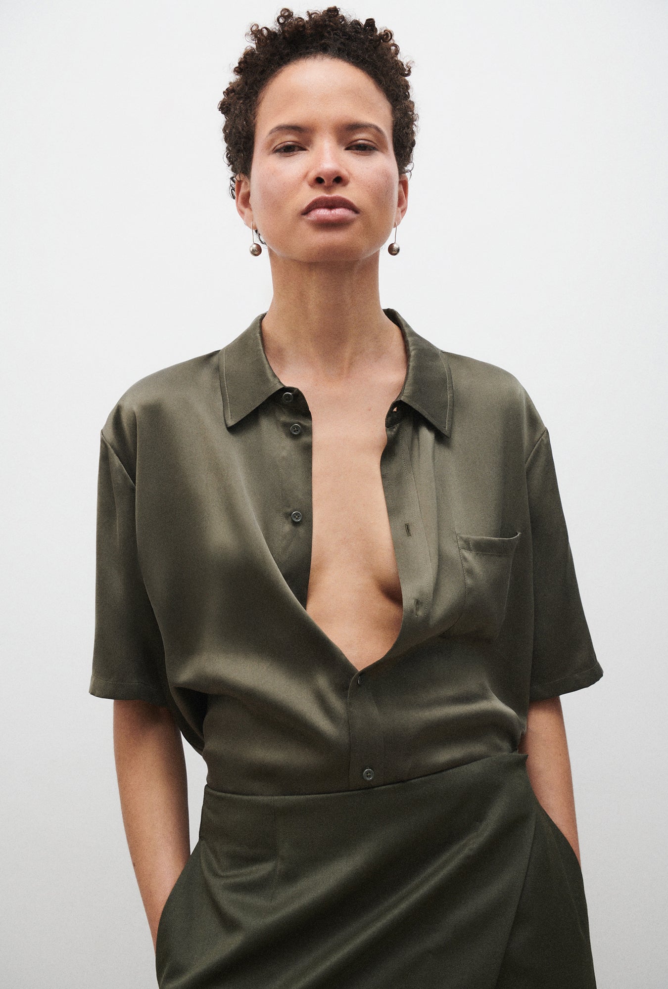 Chemise ample à manches courtes vert pin