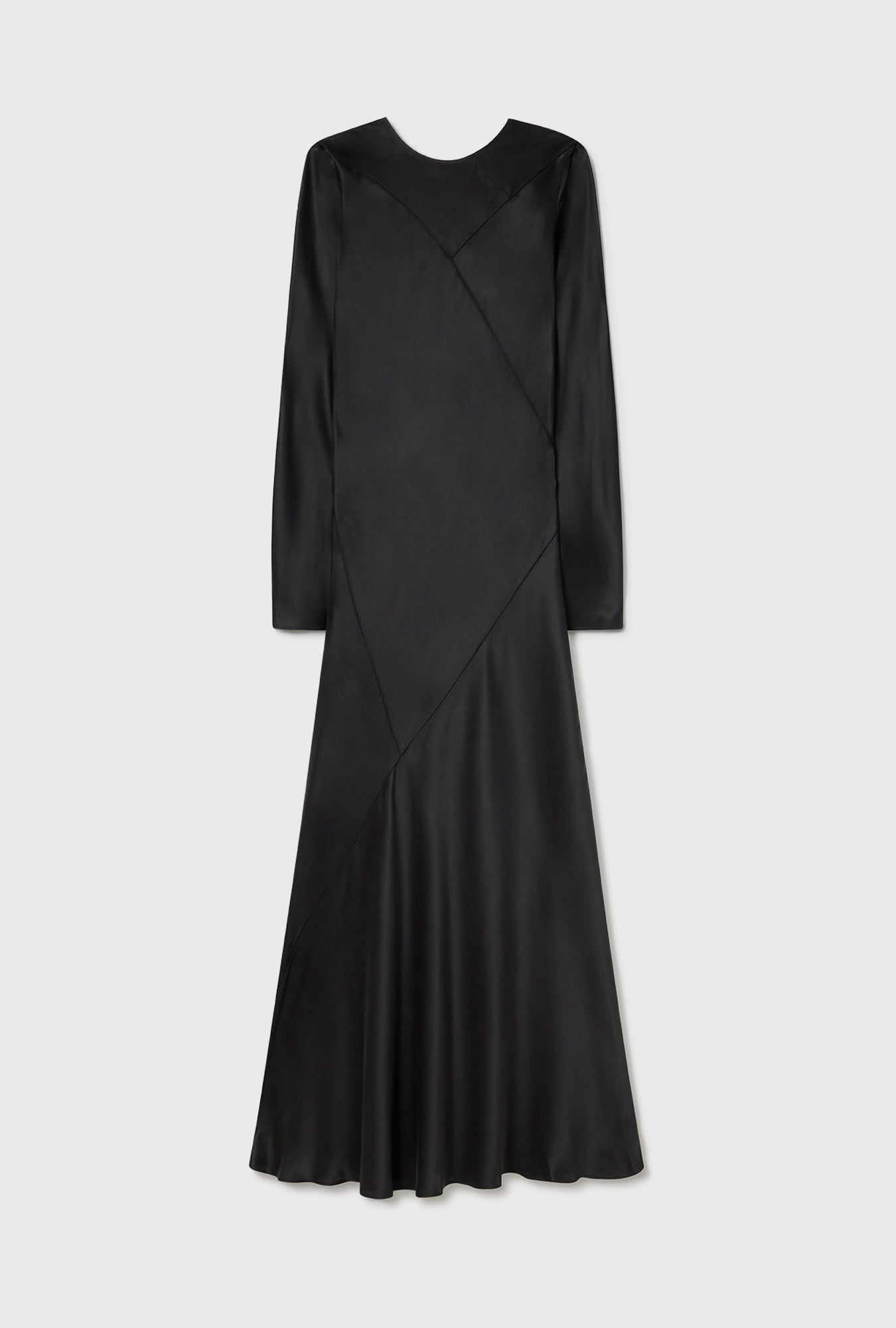 Robe Noire Splice à Manches Longues Coupée dans le Biais