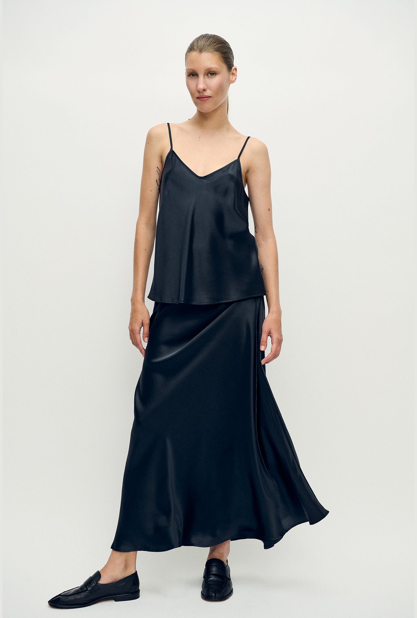 Long Bias Cut Skirt Black