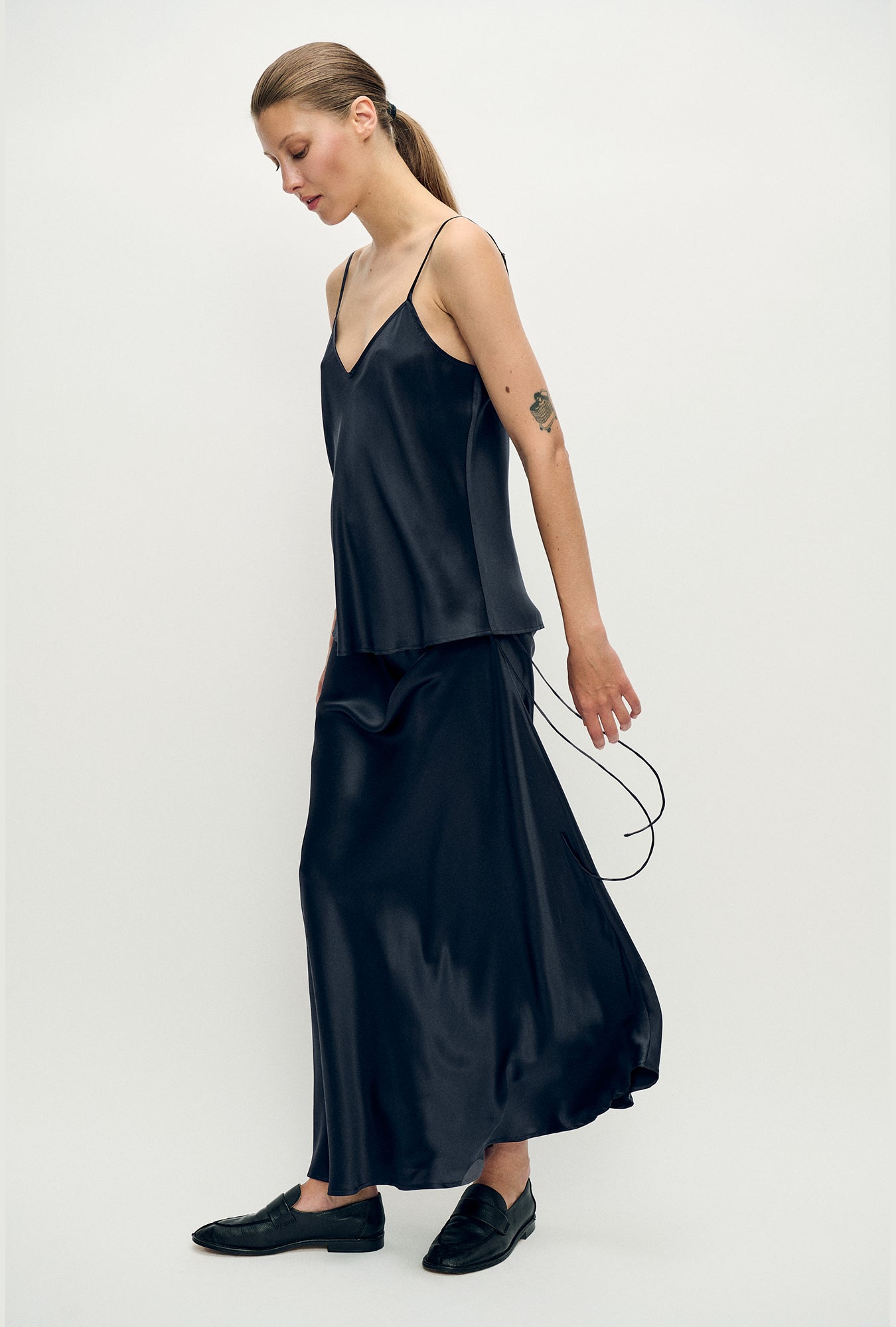 Long Bias Cut Skirt Black