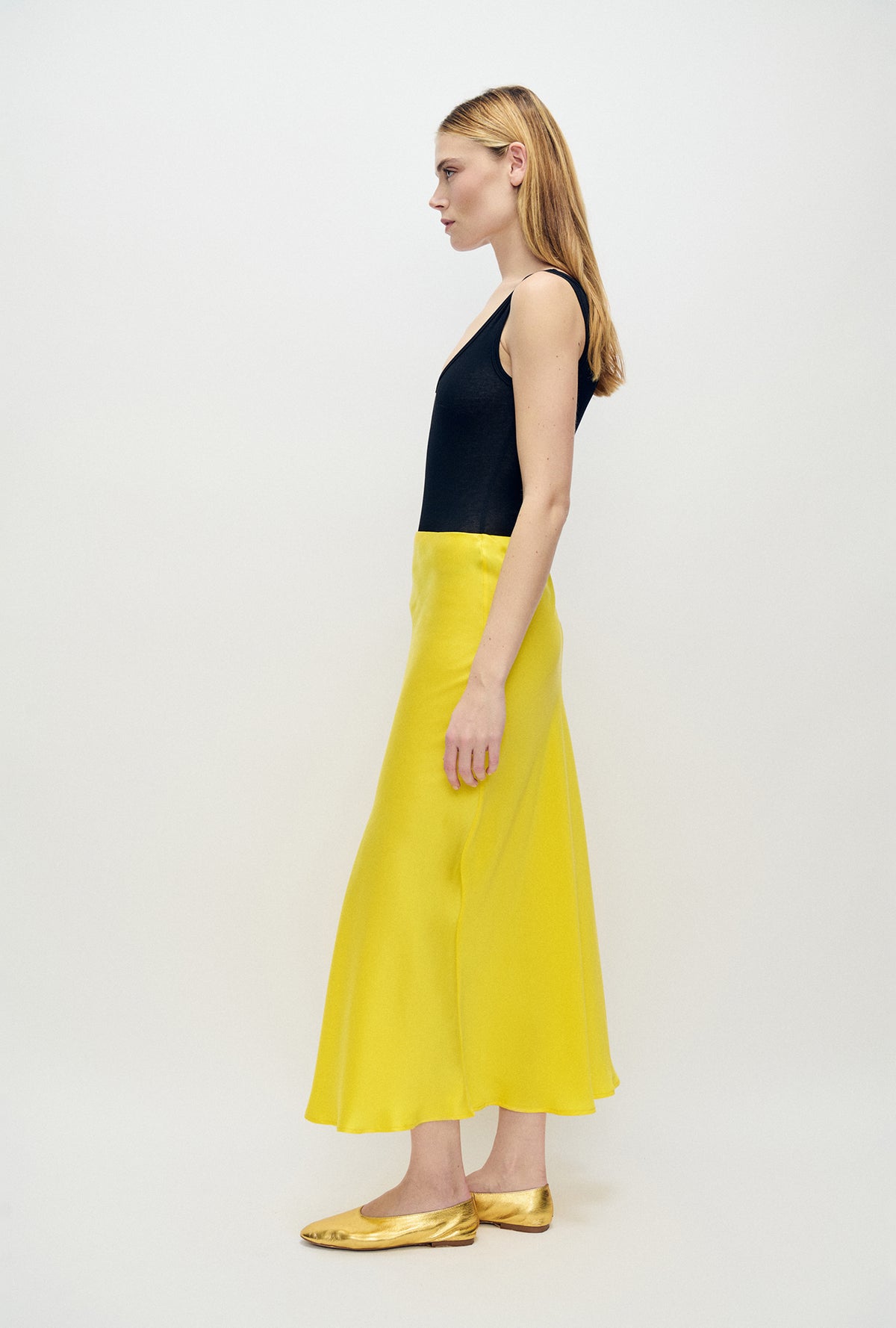 Long Bias Cut Skirt Wood Poppy Yellow