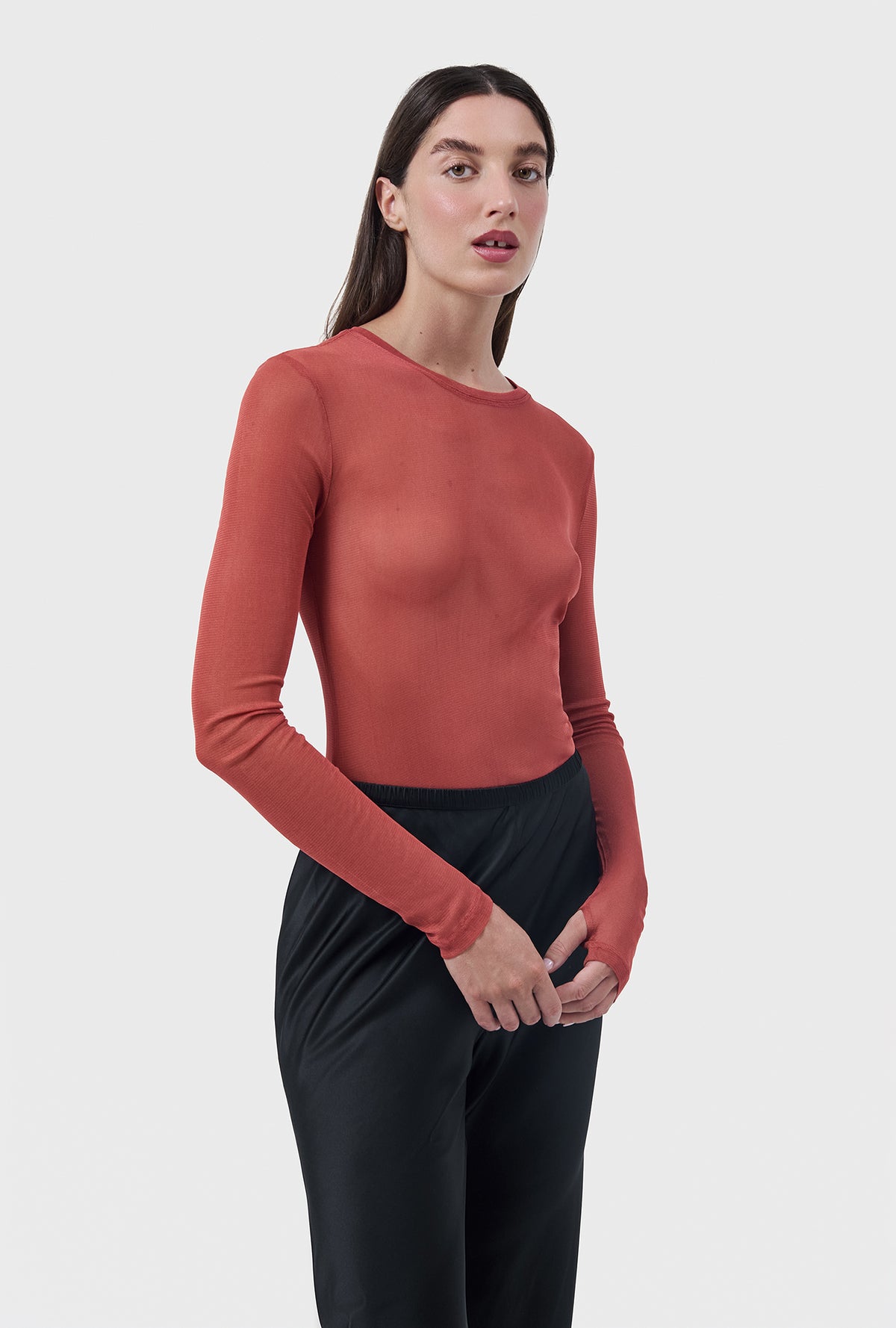 Mesh Long Sleeve Top Blush Red