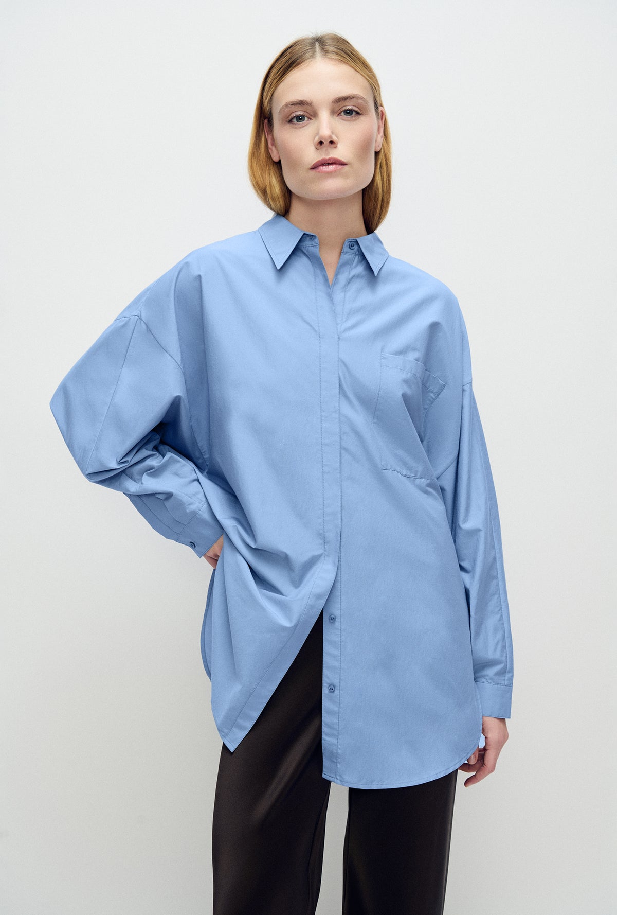 Cotton Silk Round Shirt Just Blue