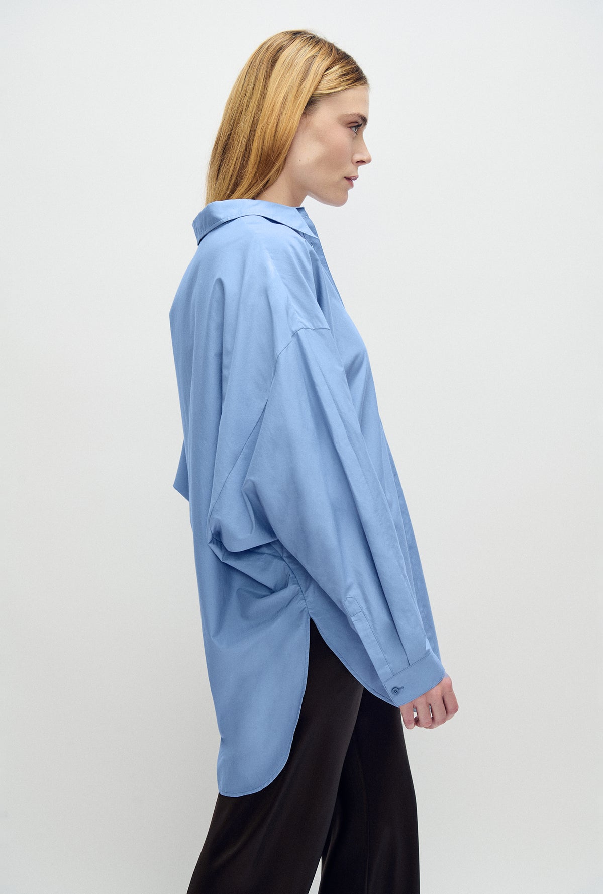 Cotton Silk Round Shirt Just Blue