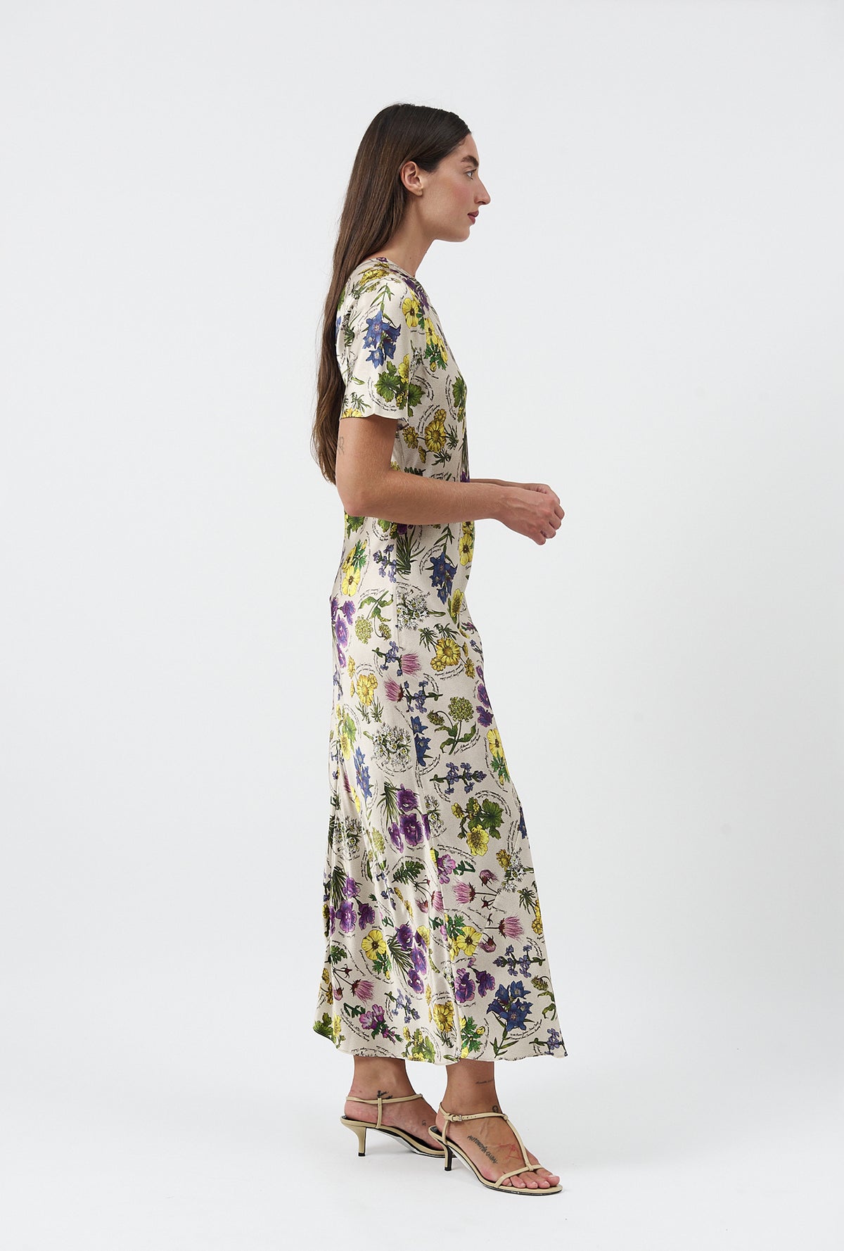 Short Sleeve Bias Cut Dress Endangered Flowers