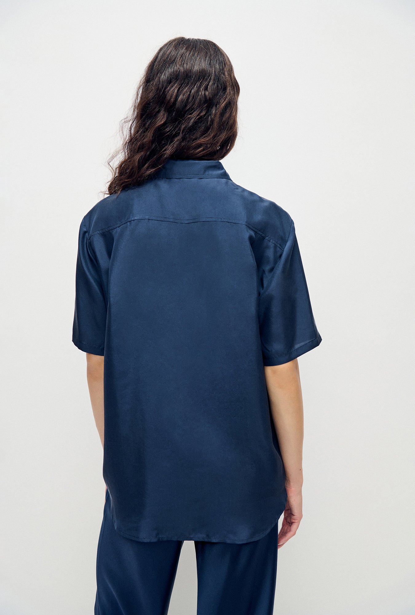 Habotai Short Sleeve Boyfriend Shirt Midnight