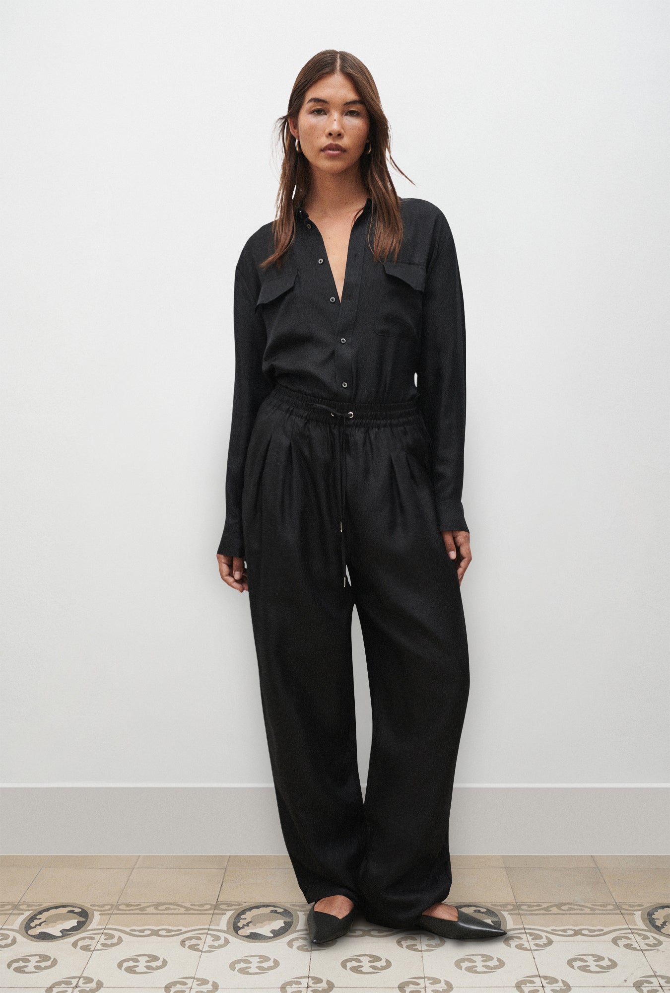 Pantalon ample en sergé noir
