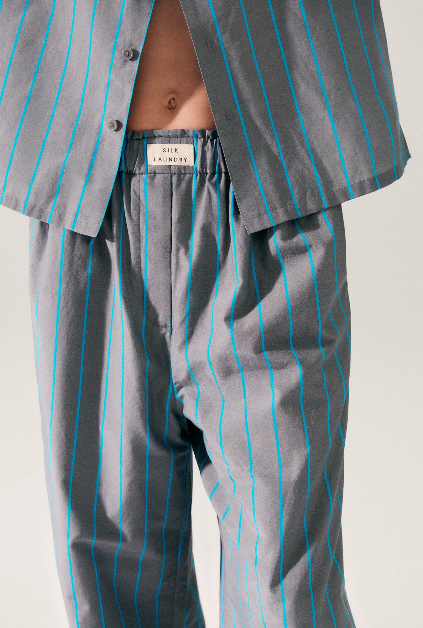 Pantalon large en coton et soie à rayures Oxygen