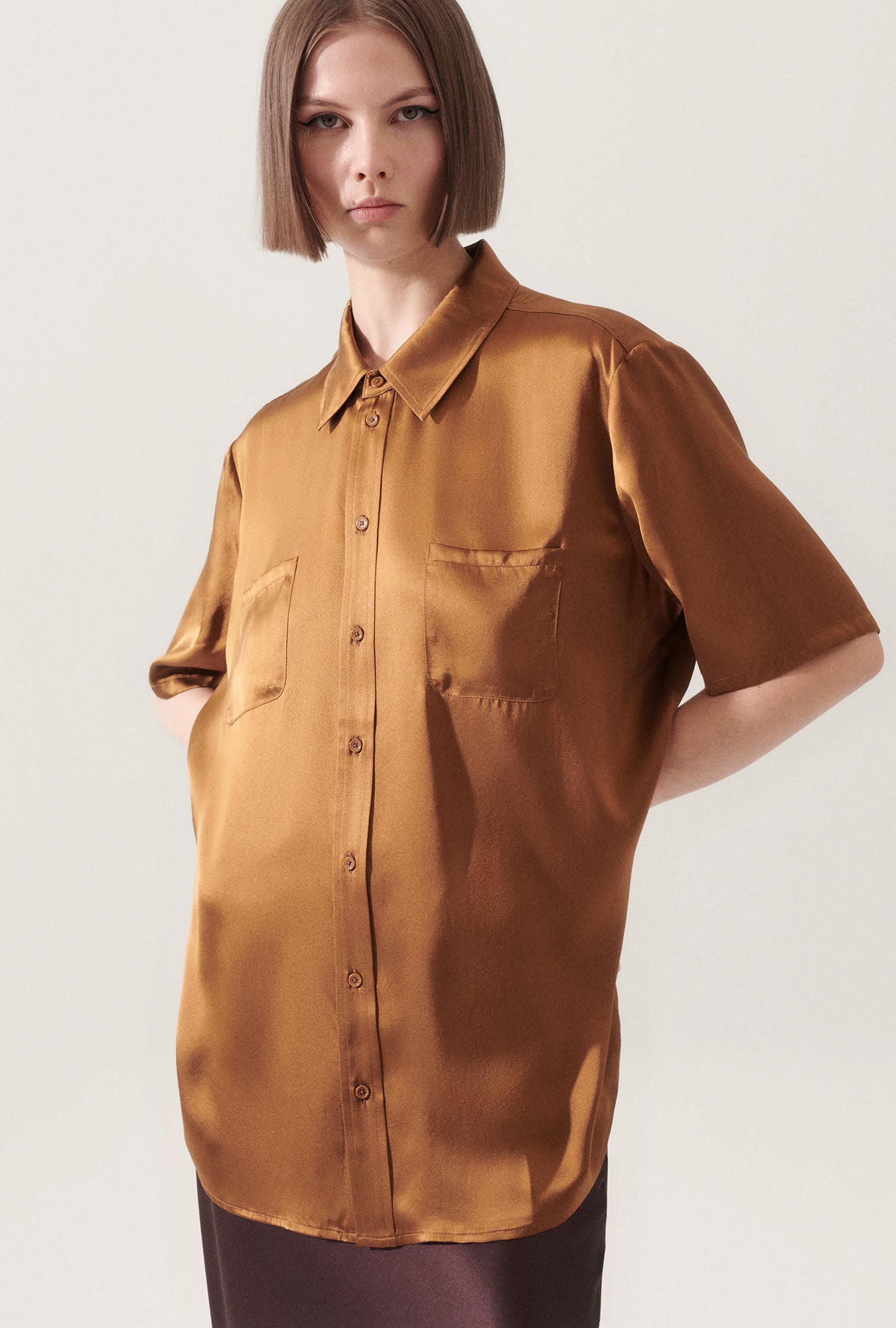 Chemise Boyfriend Manches Courtes Marron Van Dyke