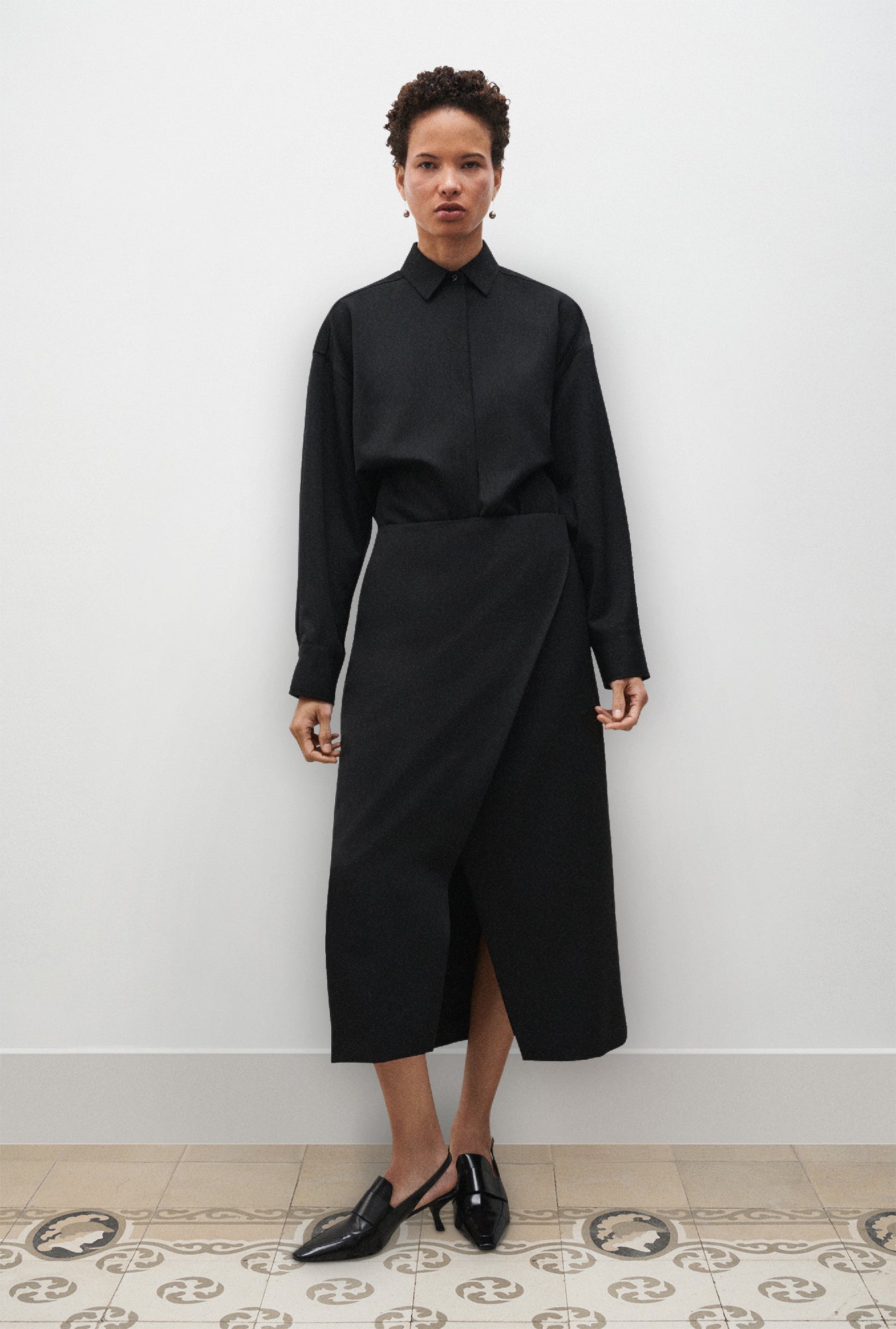 Jupe portefeuille en laine noire