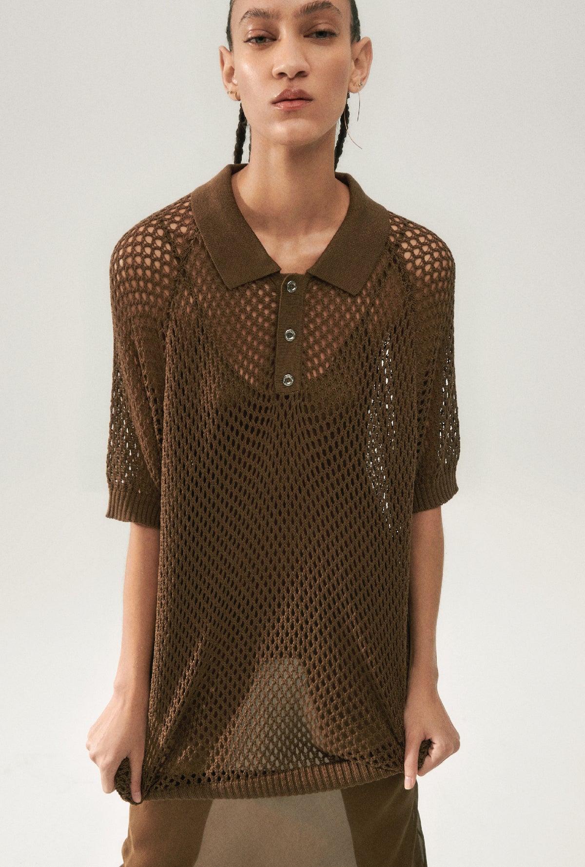 Polo Raglan au crochet Terre Foncé