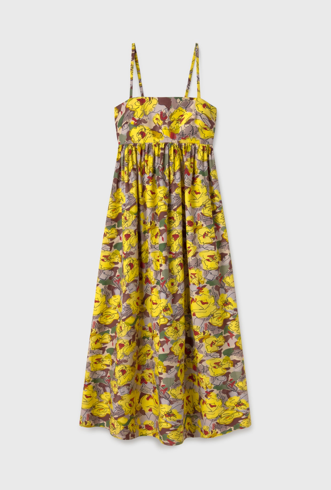 Robe tulipe en coton et soie à imprimé floral tournesol
