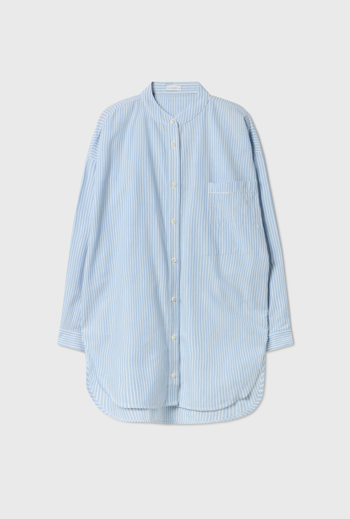 Chemise ronde sans col en coton à rayures orage