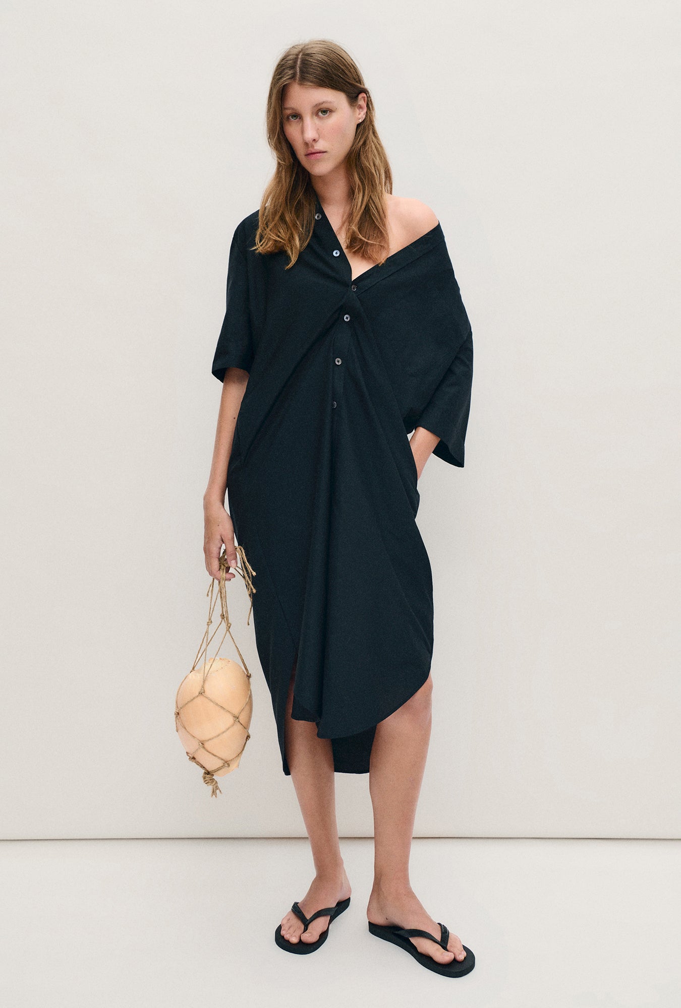 Robe chemise boyfriend à manches courtes Noire