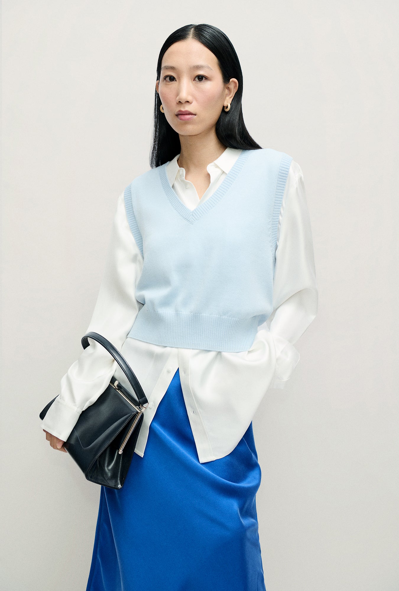 Gilet Pull sans Manches en Laine Col V Bleuet
