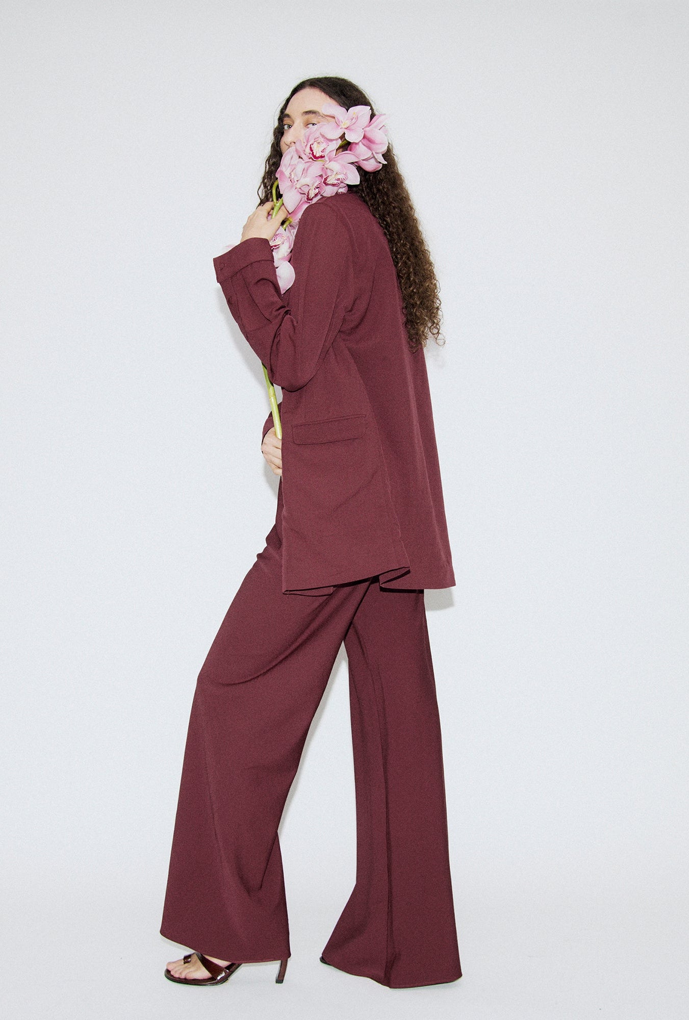 Wool Silk Wide Legged Bias Cut Pants Deadleaf