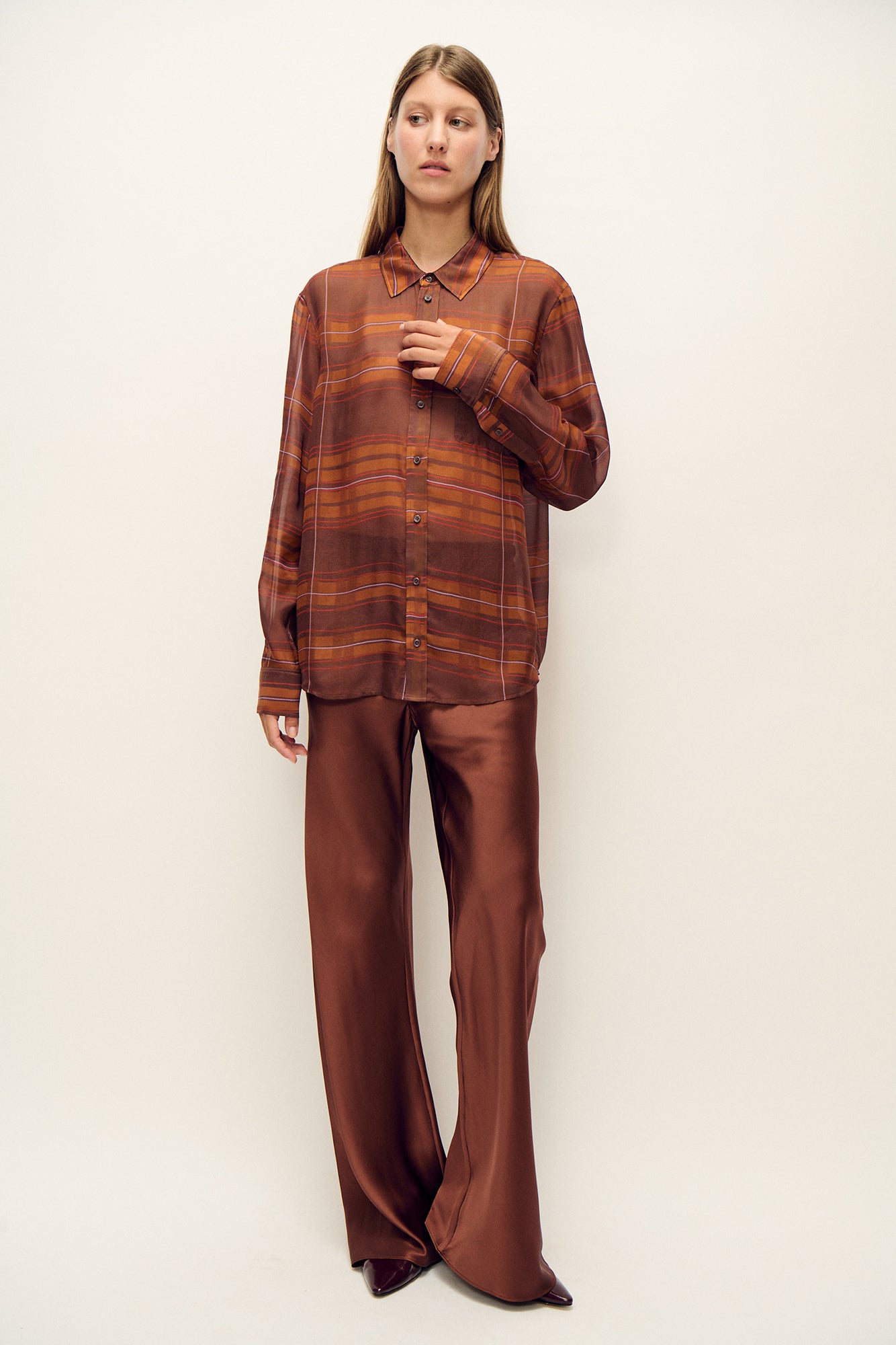 Chemise boyfriend en mousseline de soie à carreaux Root