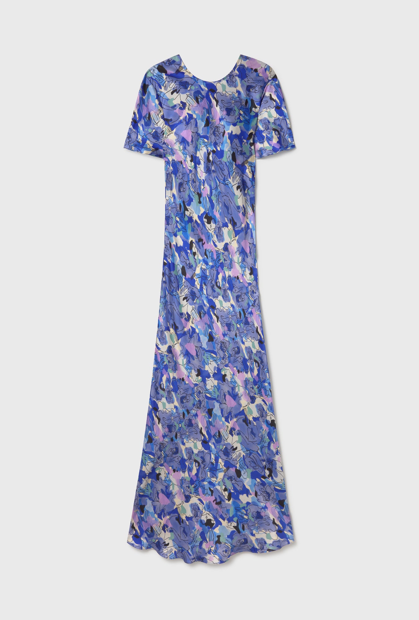 Robe biais manches courtes motif fleuri bleuet