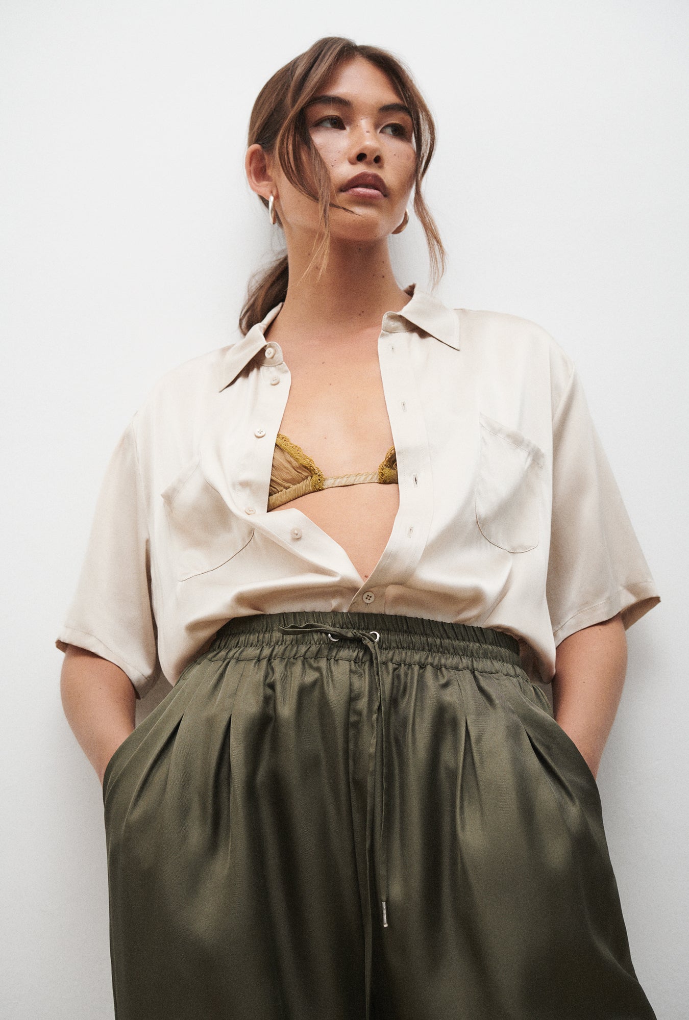 Pantalon ample en sergé - Pin