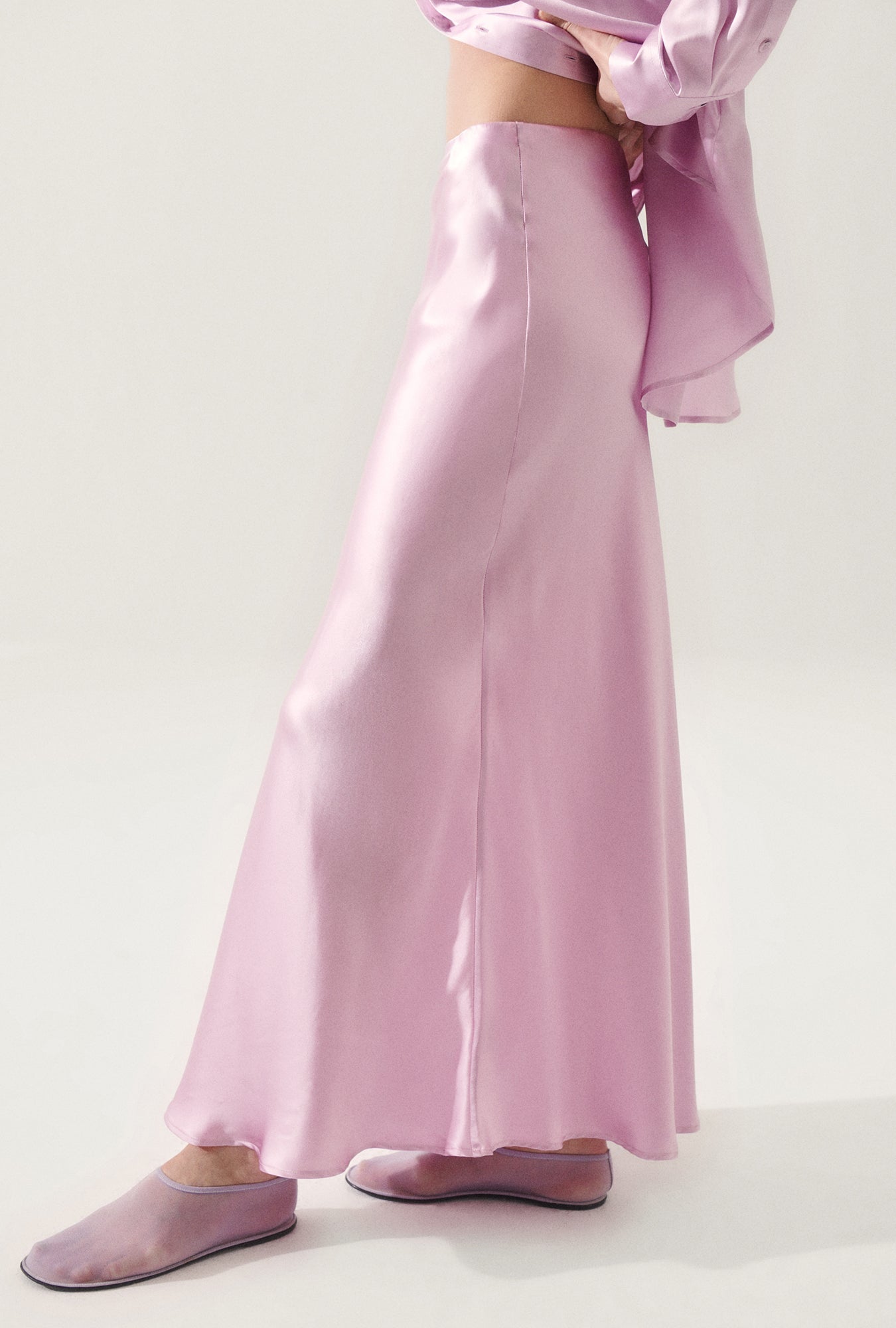 Jupe longue biais lilas