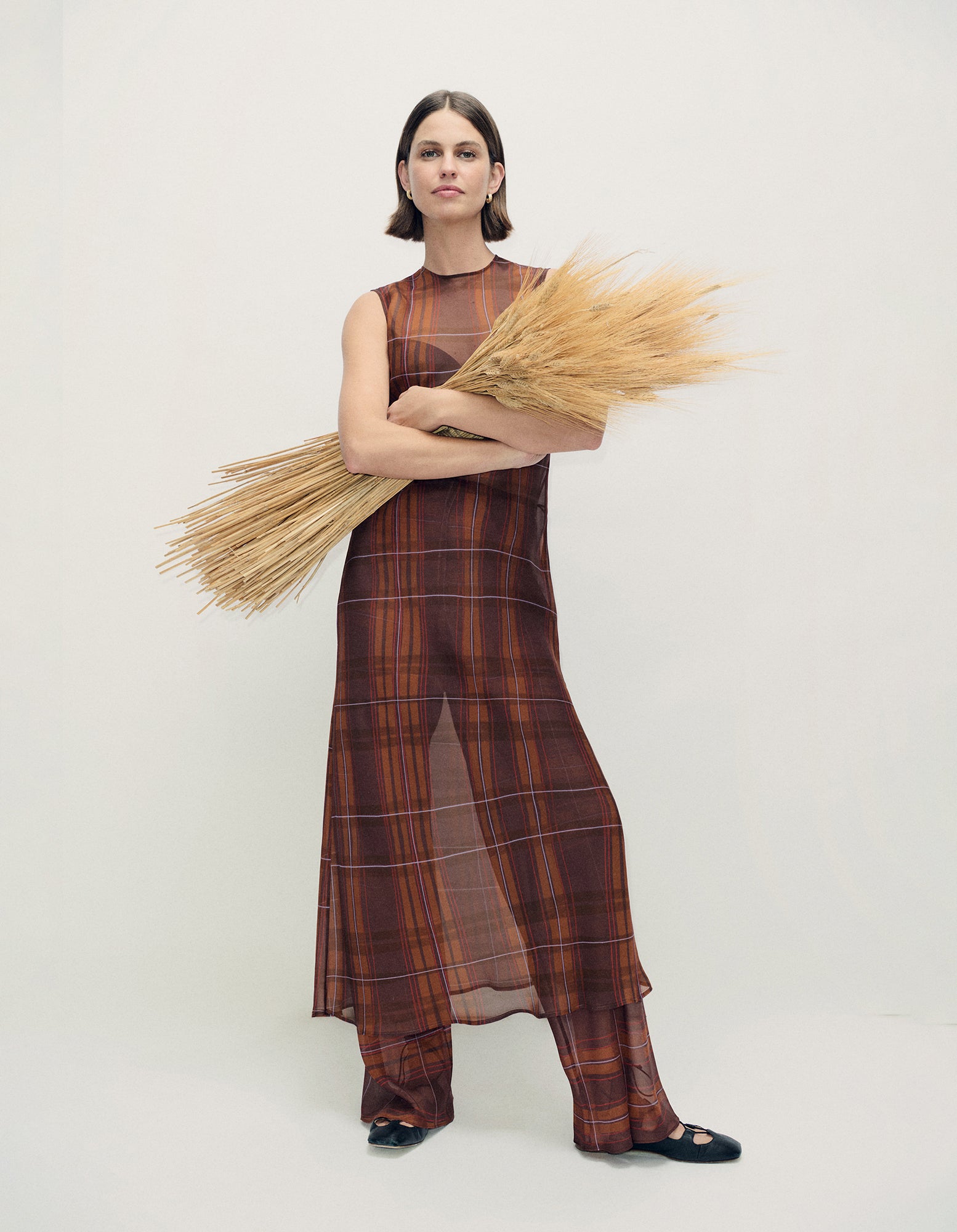 Robe Rasa en mousseline à carreaux racines
