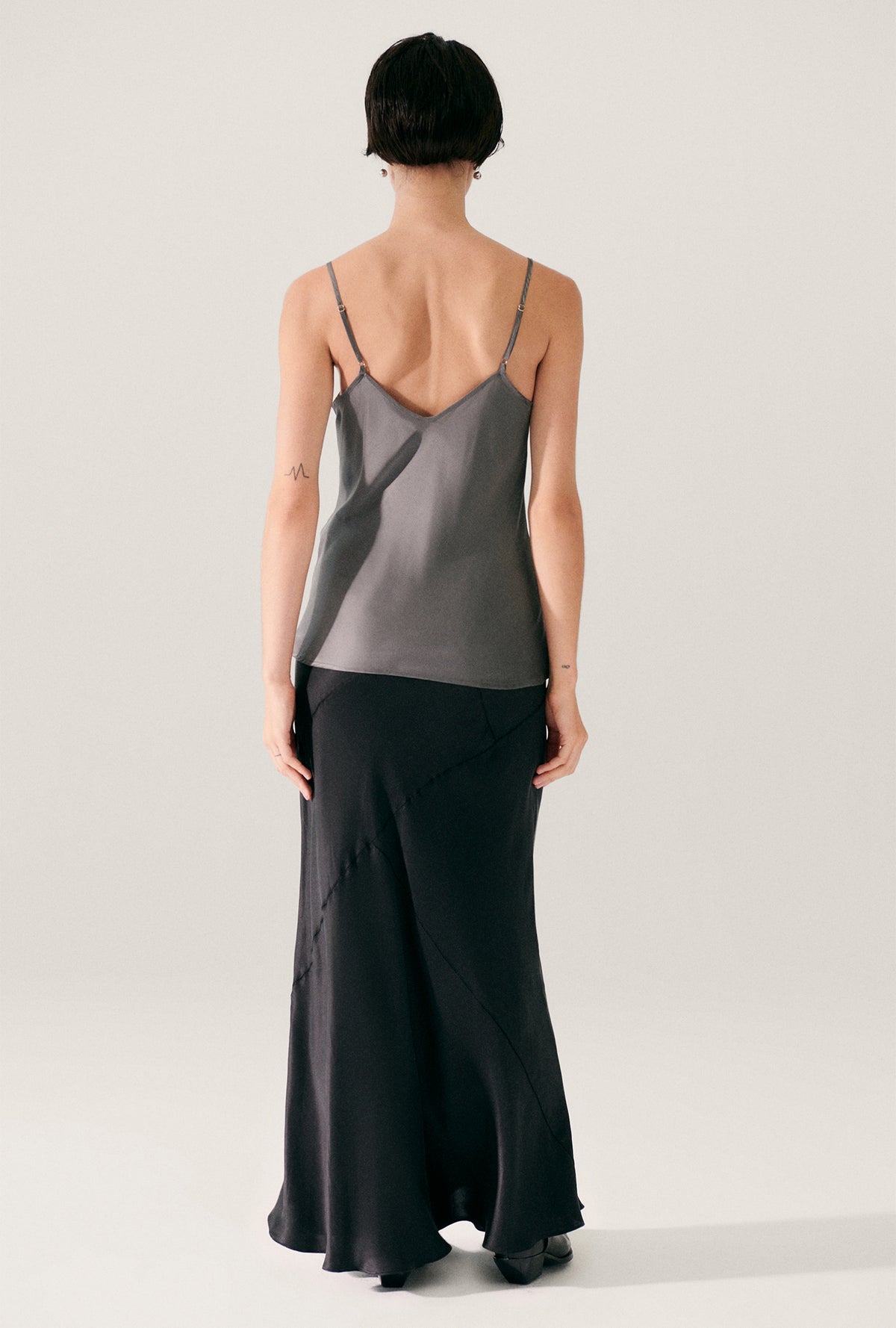 Splice Long Bias Cut Skirt Black
