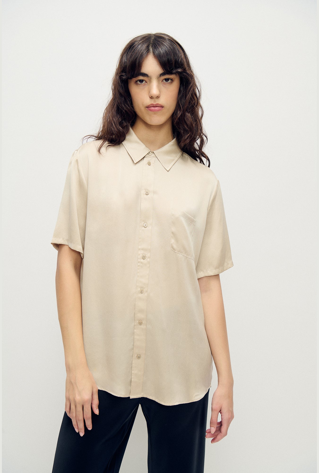 Chemise Boyfriend Manches Courtes Noisette
