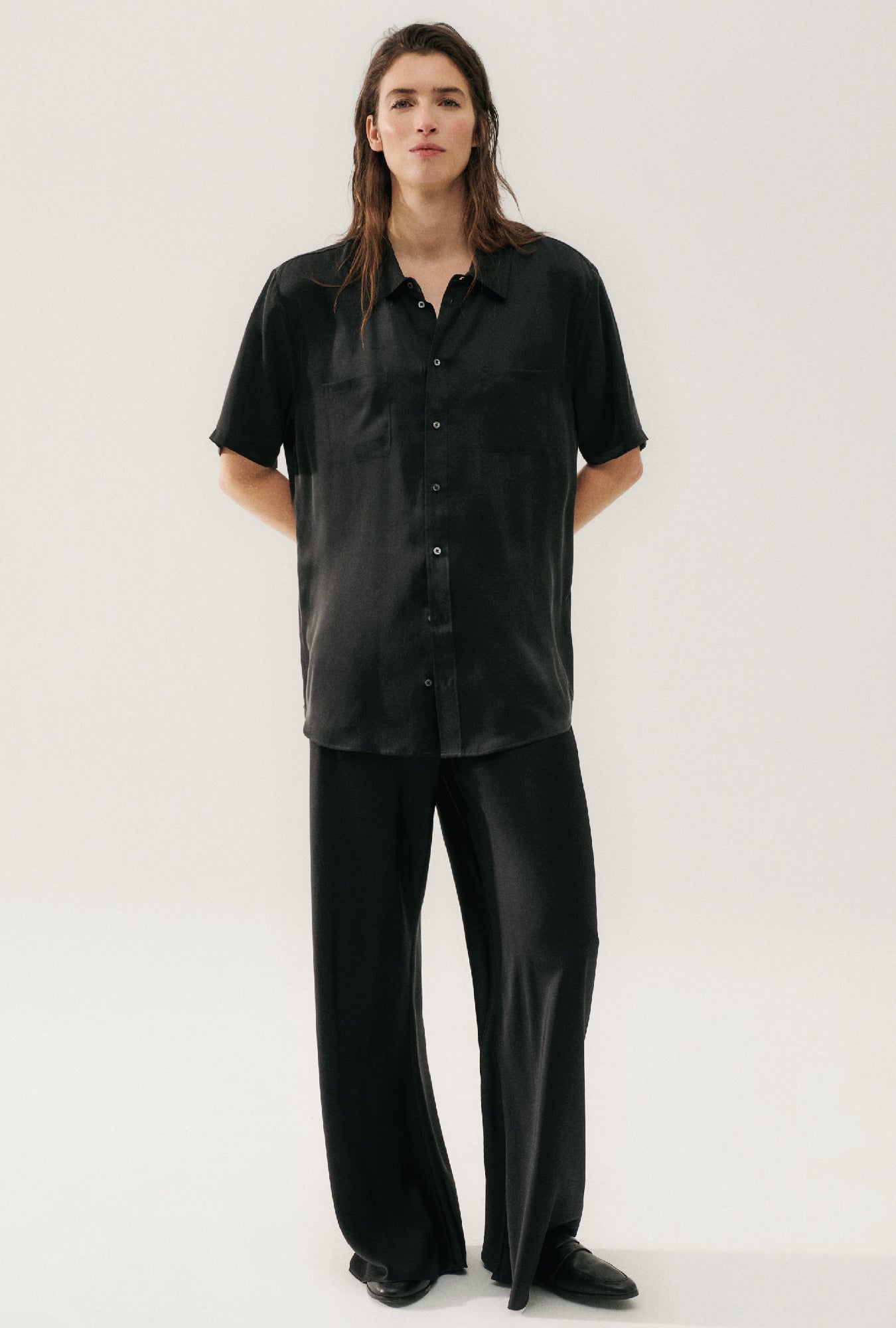 Pantalon coupe en biais noir