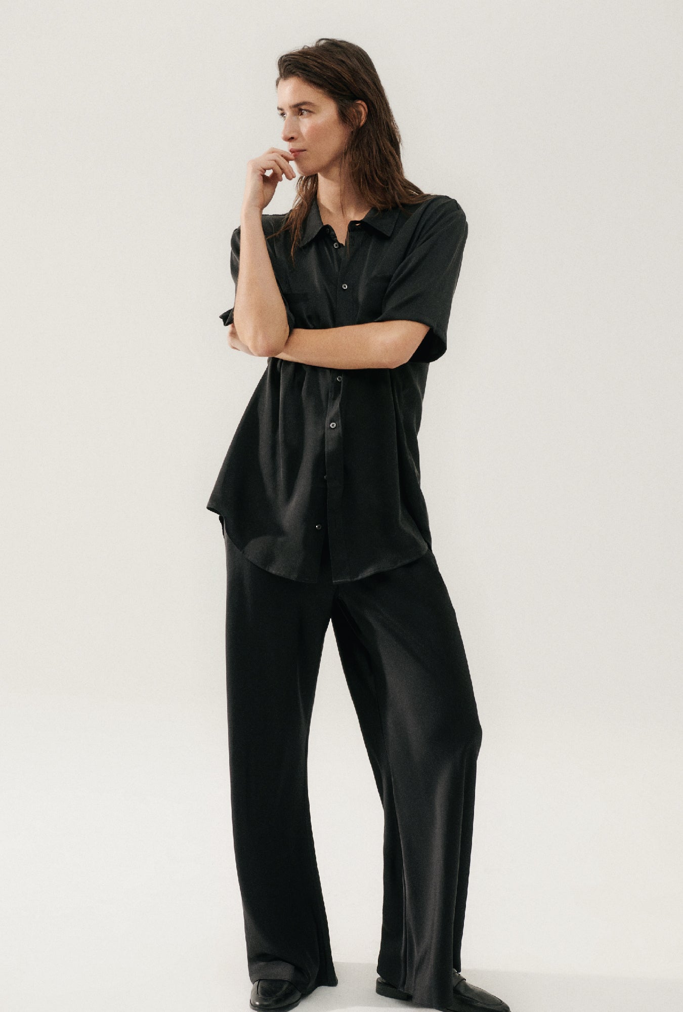 Pantalon coupe en biais noir