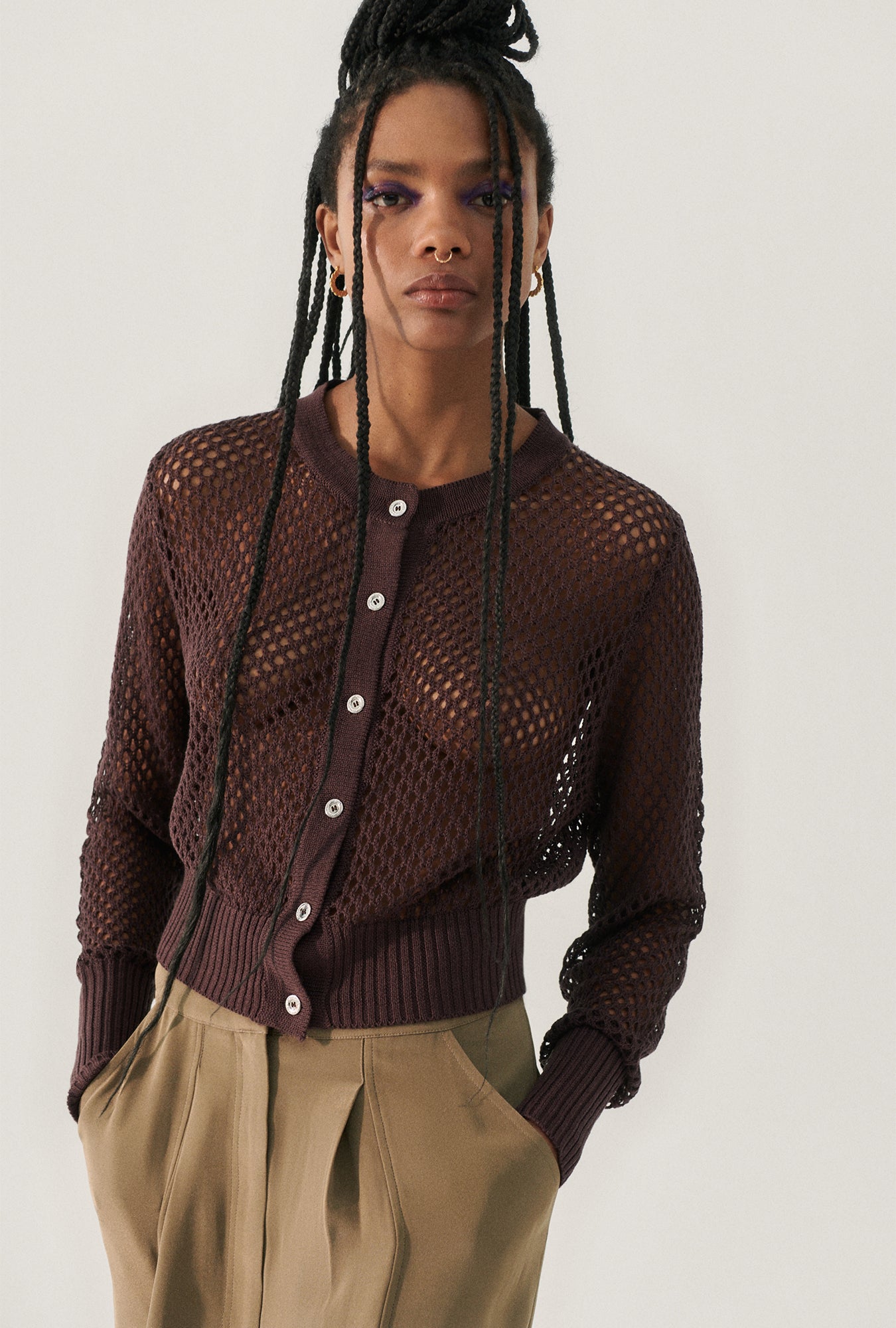 Cardigan court au crochet Cacao