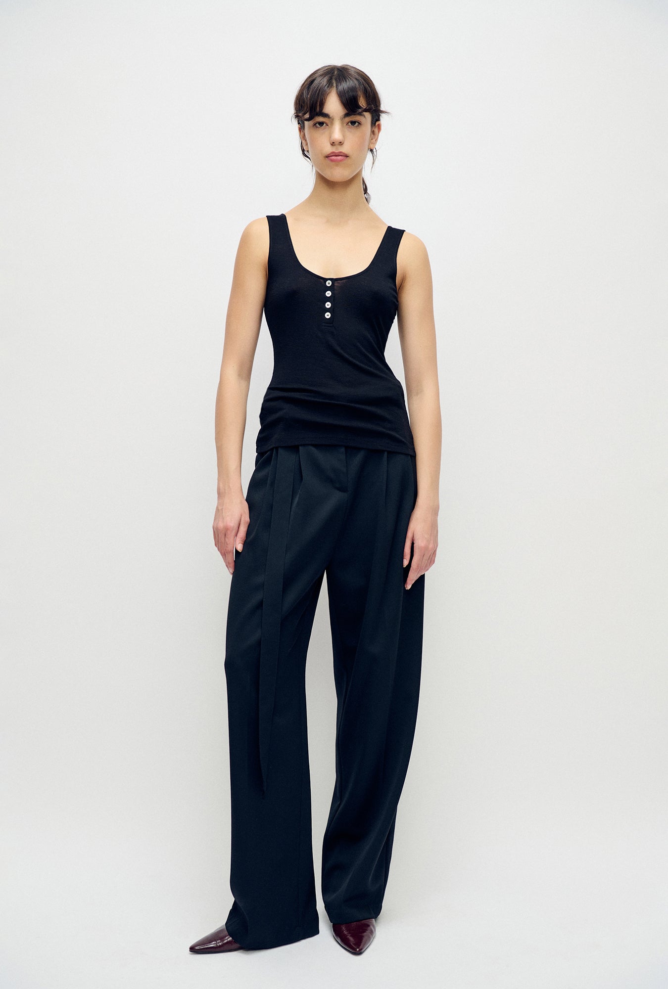 Débardeur Henley en mérinos noir