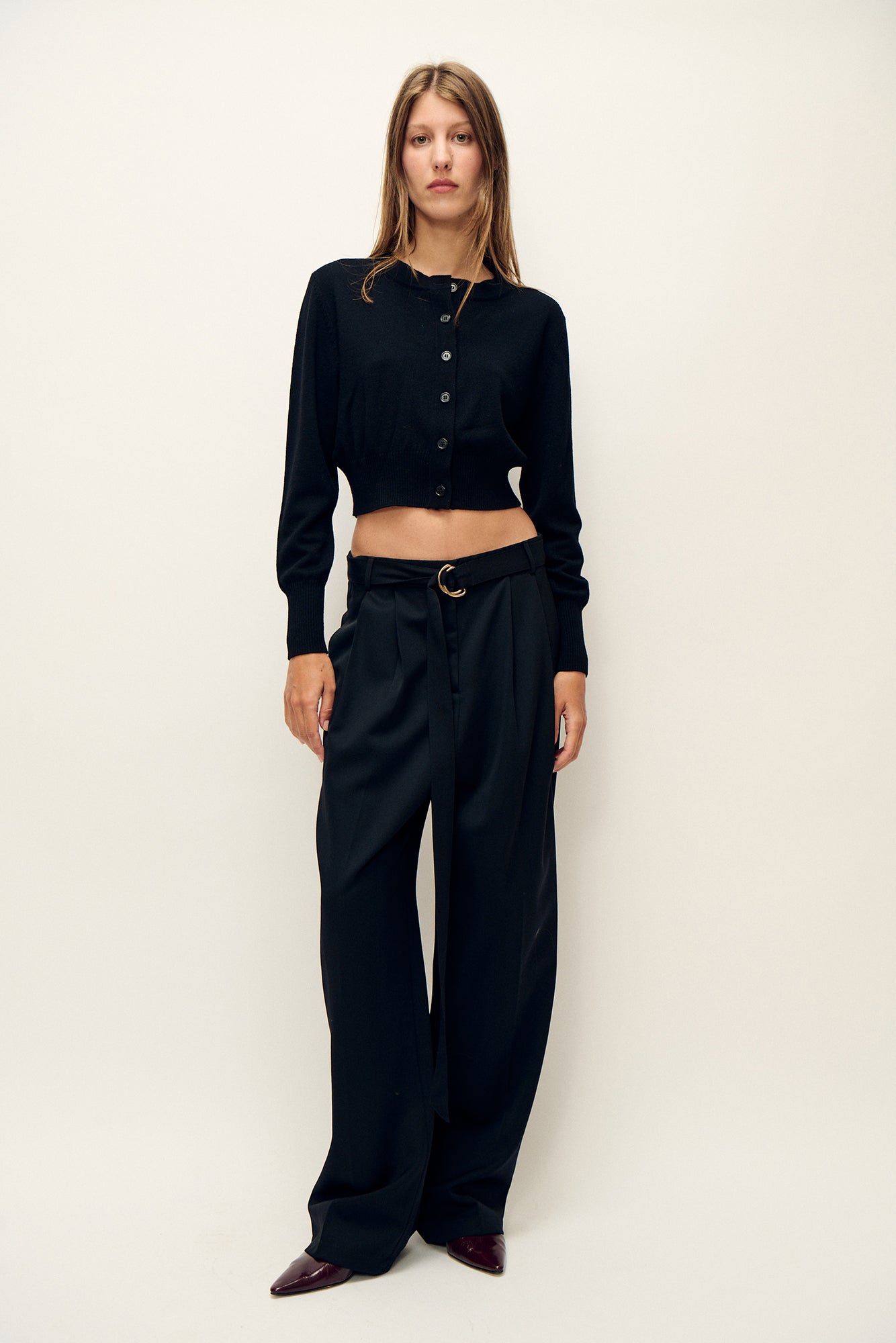 Wool Cropped Cardigan Black