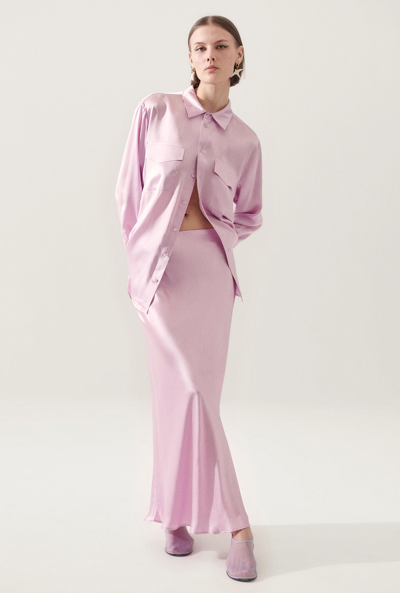 Jupe longue biais lilas