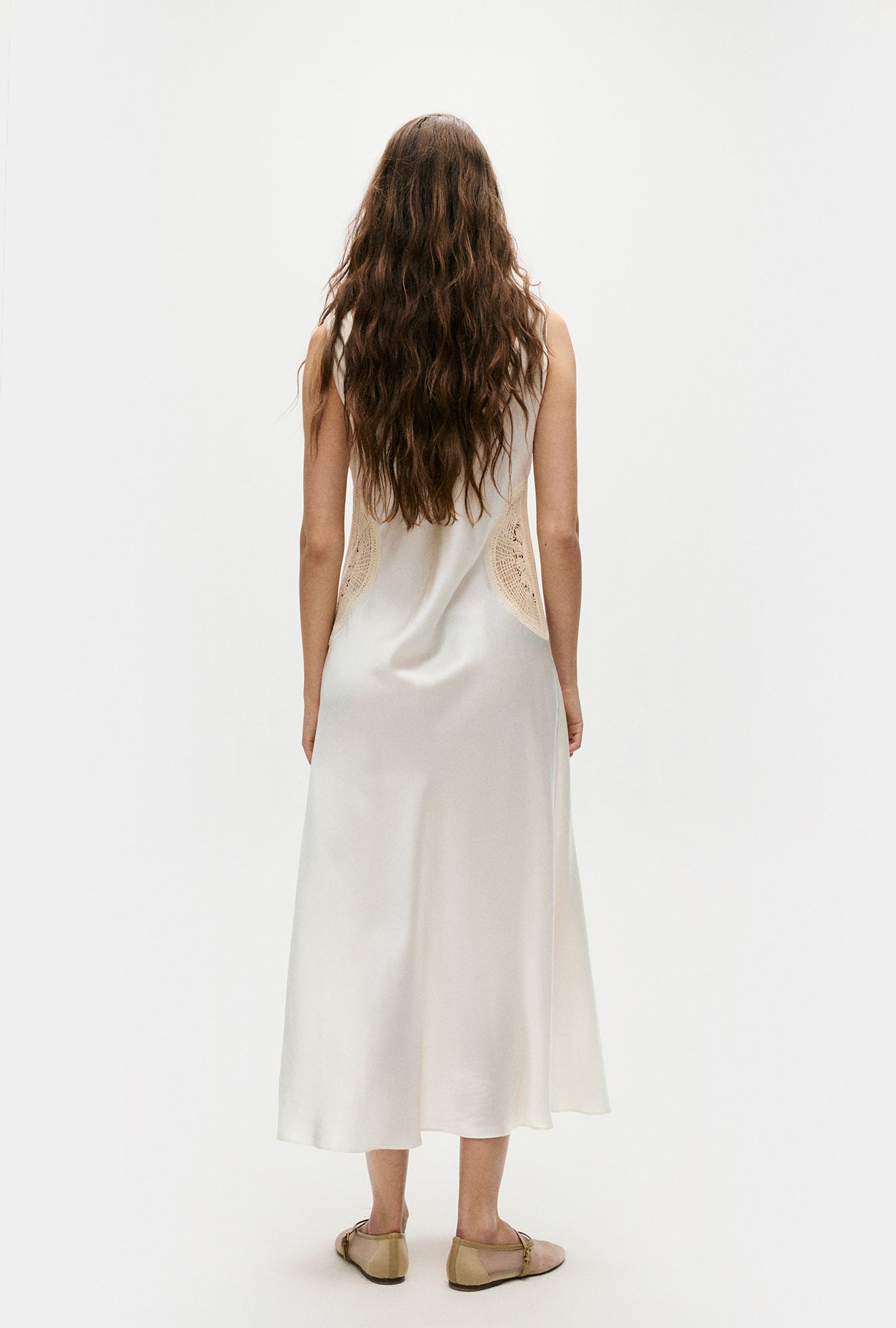 Robe Col Rond à Napperons Écru