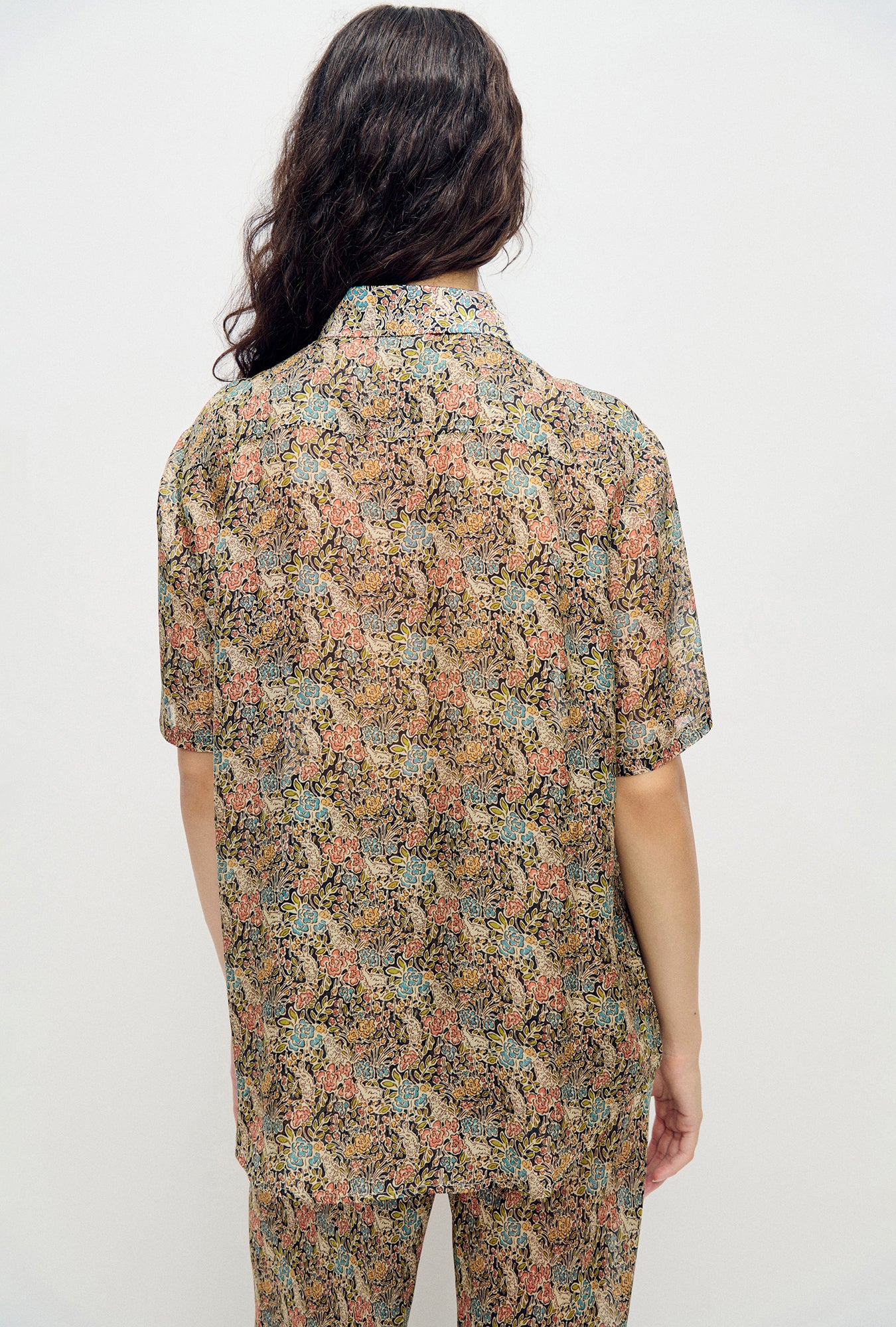 Chemisier Boyfriend en Chiffon à Manches Courtes Imprimé Floral Sugar