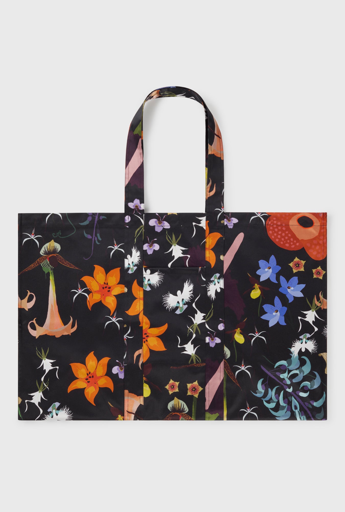 Grand sac fourre-tout noir Fleurs perdues