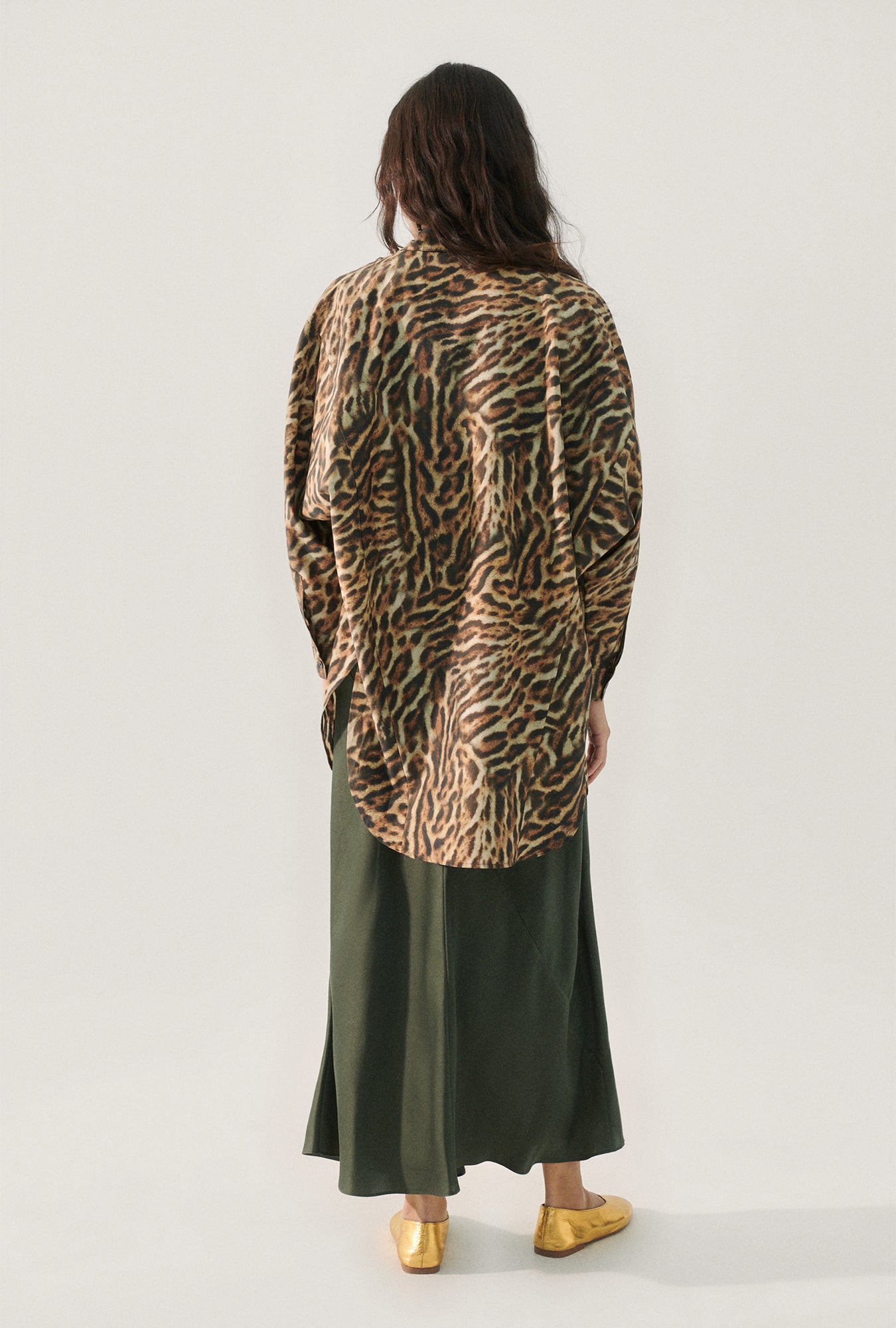 Chemise ronde en coton et soie à imprimé léopard