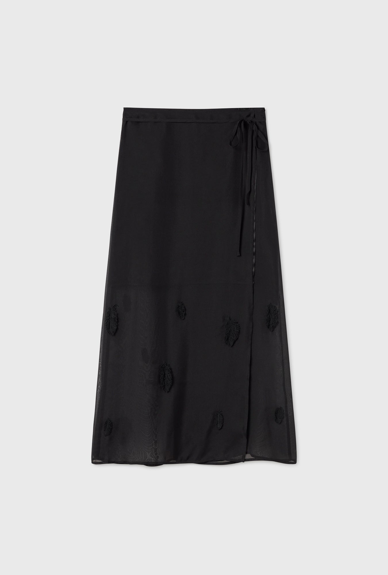Jupe portefeuille noire en plumes