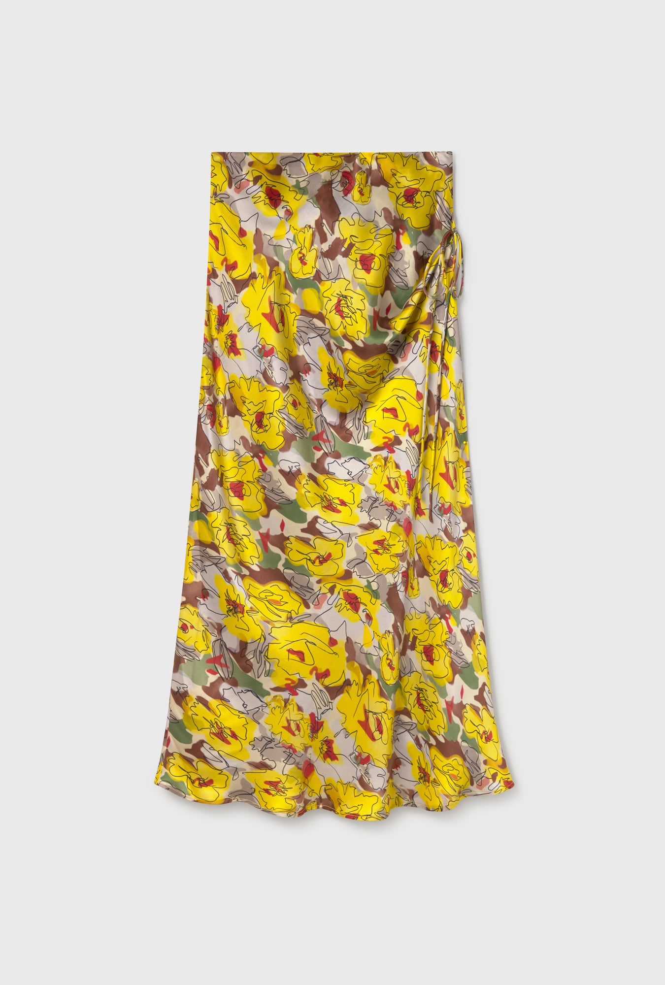 Jupe longue coupe biais motifs floraux tournesol